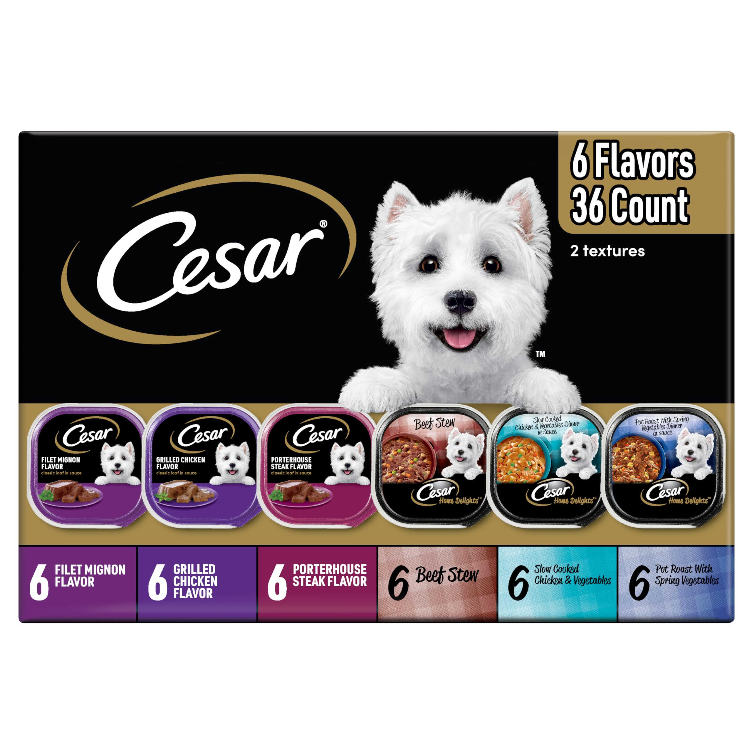 Cesar Home Delights & Classic Loaf in Sauce Adult Wet Dog Food, Variety Pack, Wet Food for Dogs, 3.5 oz Tray, 36 Count