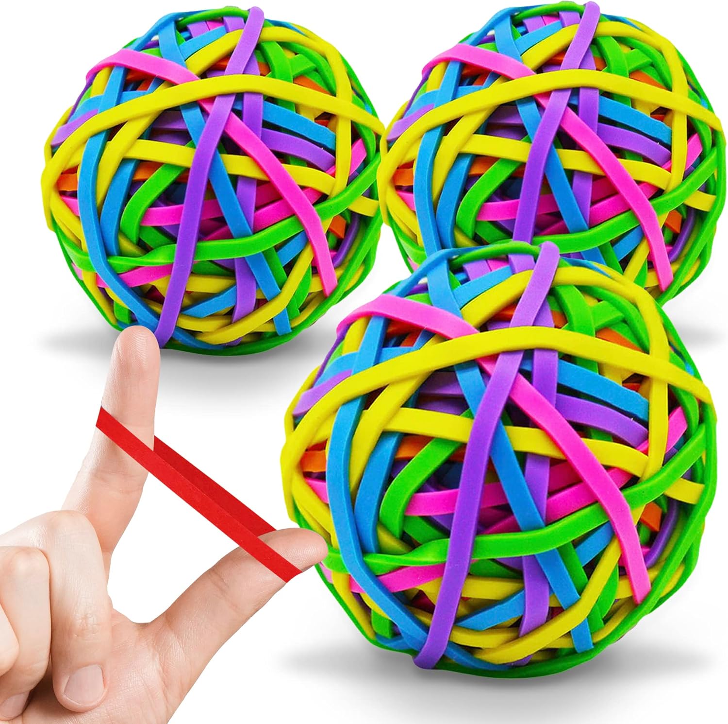 SOL 3pk Large Elastic Bands Balls, Made from 500+ Rubber Bands Assorted