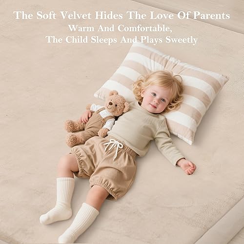 Miniatura 6 de Alfombra de juego para bebé para suelo, cojín de espuma viscoelástica de 1.3 pulgadas de grosor, tapete para el tiempo boca abajo de terciopelo