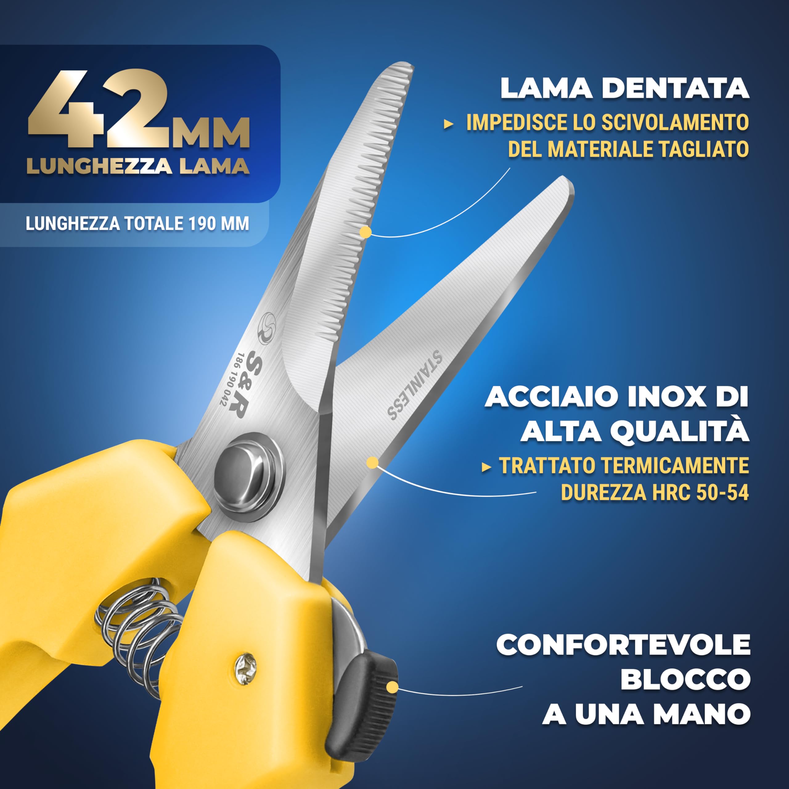 S&R Forbici Cesoie Bricolage Multiuso Acciaio Inox 19 cm Ultra Resistenti per Gomma Cavi e Tessuti con Lama Dritta (Jeans, Corde, Carta, Cartone, Plastica, Cuoio).