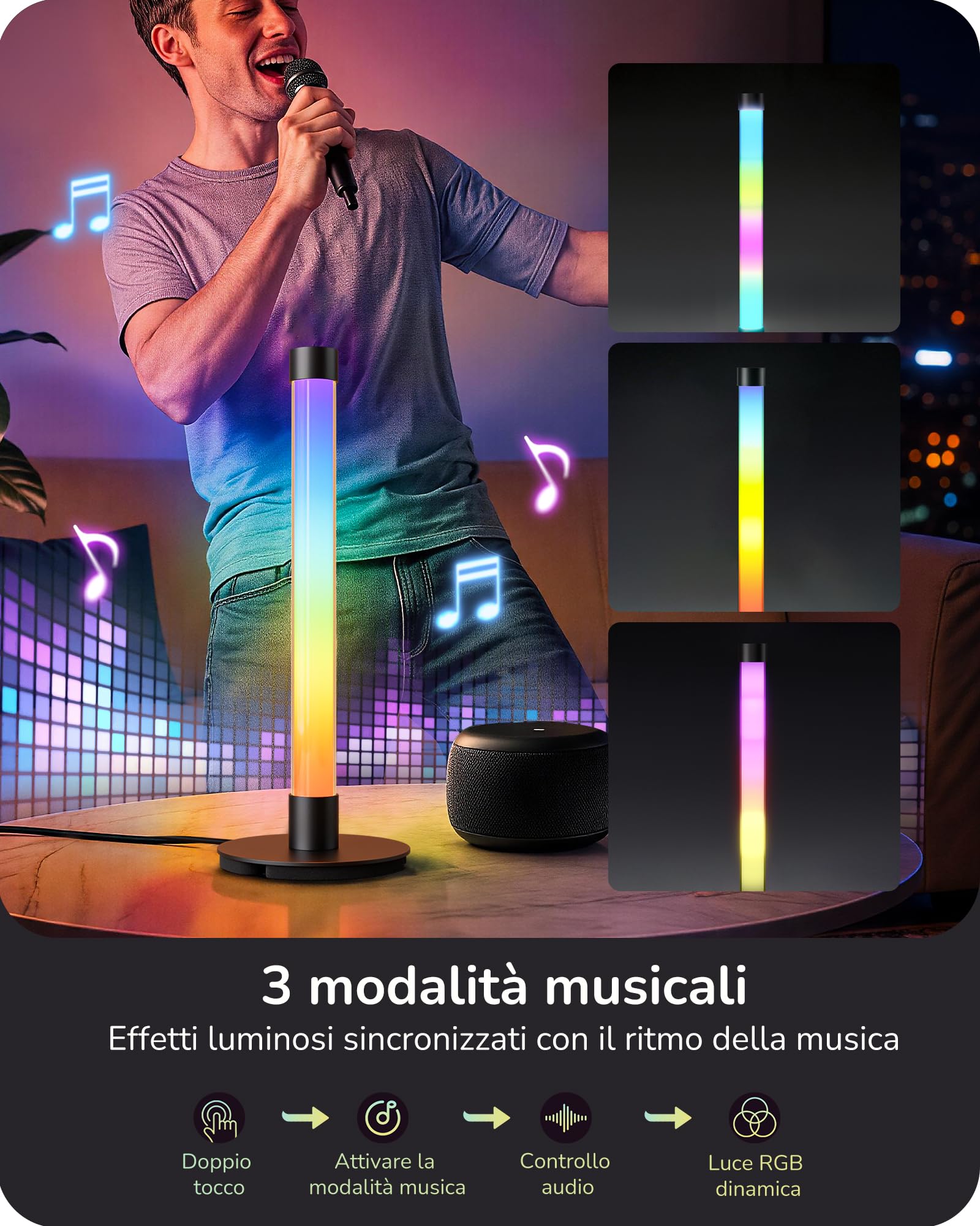 EDISHINE Lampada da Tavolo LED, RGB & Bianco Caldo, Sync Musicale, Nera