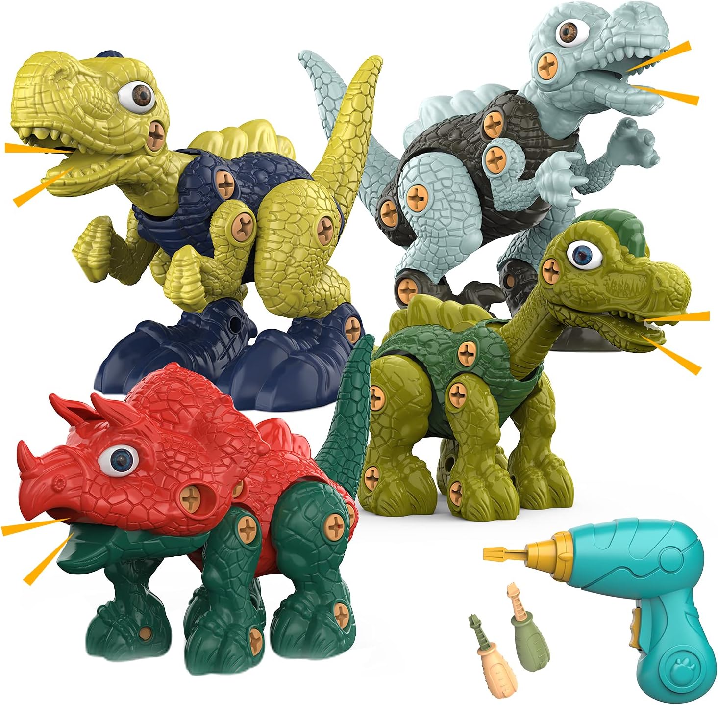Bachentary Dinosaur Toys for Kids, Take Apart Building Toy Set with Electric Drill, Learning Construction Toys Gift for Ages 3 4 5 6 7 Year Old Boys and Girls