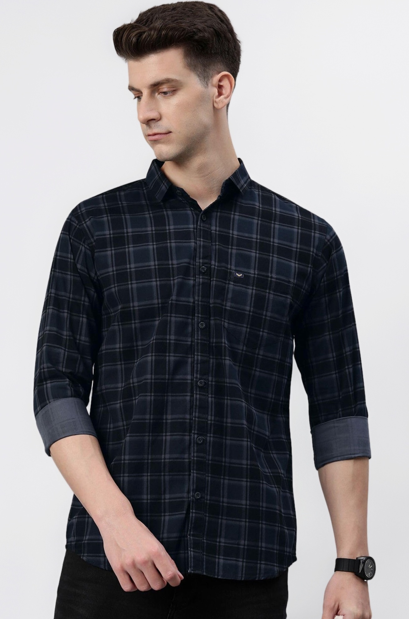 Men Small Checkered Slim Fit Cotton Casual Shirt