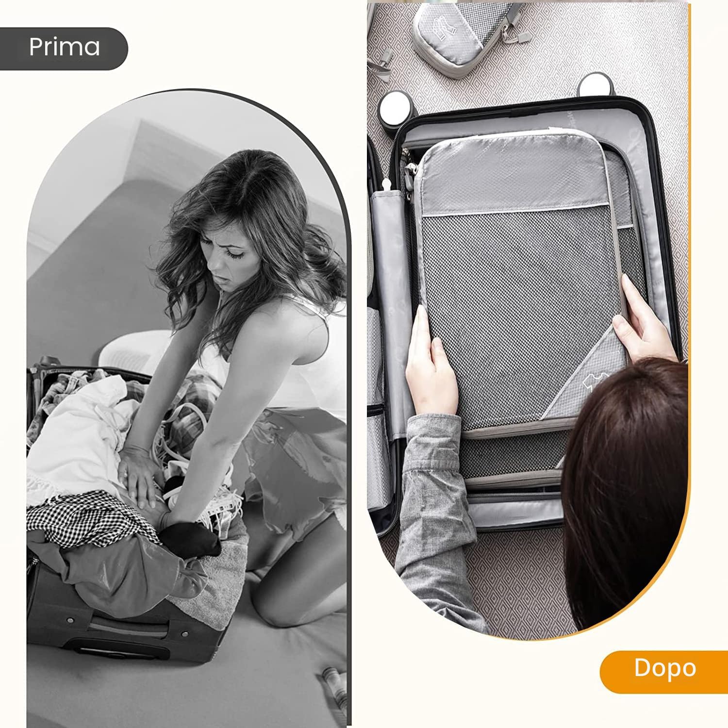Organizer Valigia Salvaspazio, Set di 6 Compression Packing Cubes Organizer Viaggio, Ultraleggero Estensibile Compressione Organizzatori Valigia Viaggio Divisori Valigia per Viaggiare