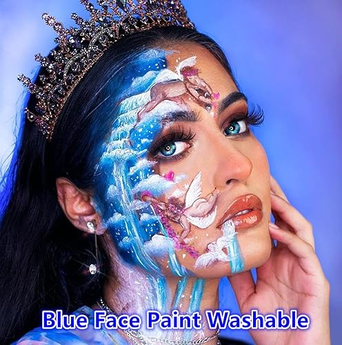 Miniatura 3 de Go Ho Pintura facial azul crema (0.85 onzas), pintura corporal azul a base de agua, lavable para adultos y niños, varita de pintura facial de