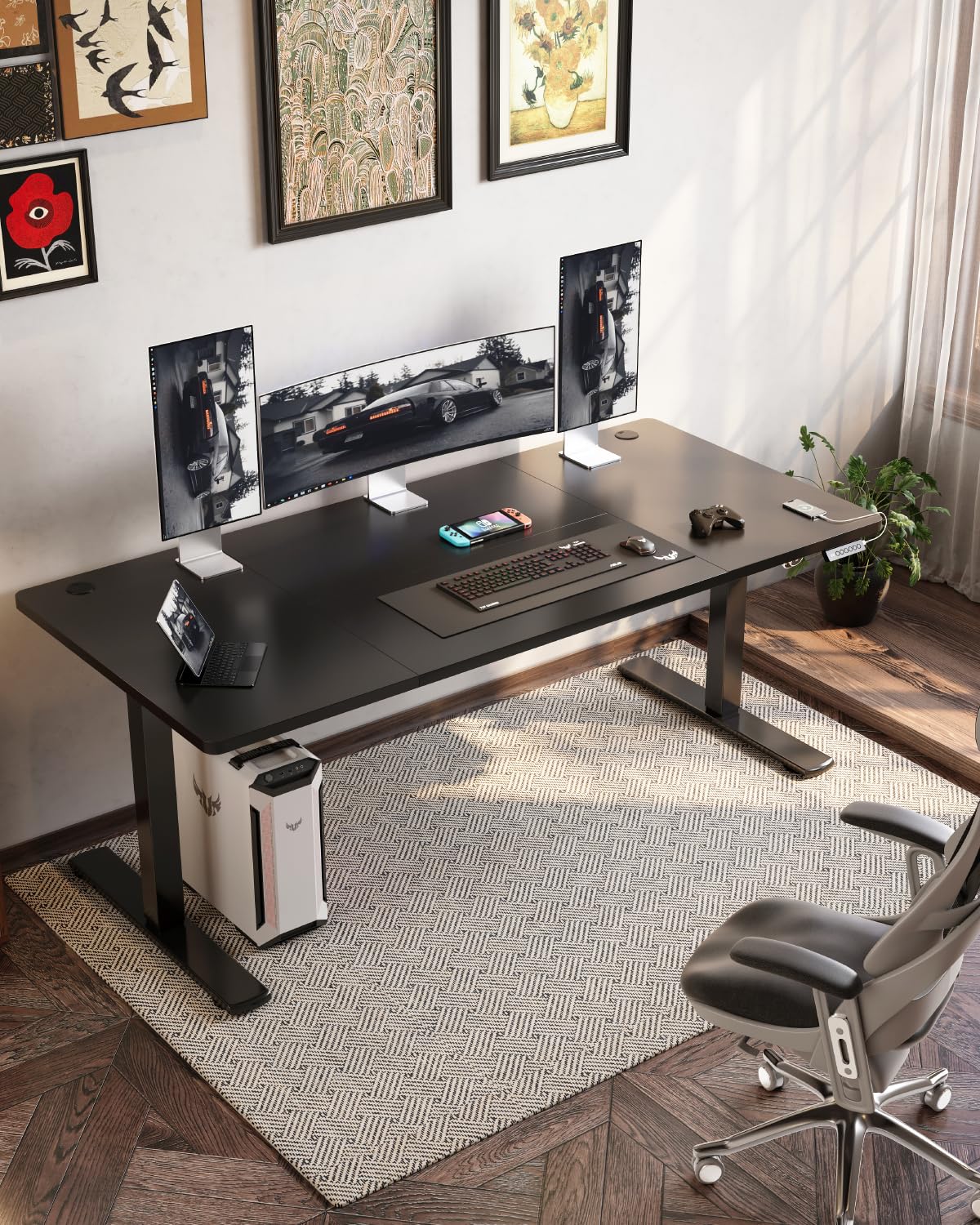 Devoko Höhenverstellbarer Schreibtisch mit USB-Buchse Schreibtisch Höhenverstellbar Elektrisch Steh-Sitz Verstellbarer Computertisch Stehpult Bürotisch Adjustable Desk,140x60cm,Schwarz