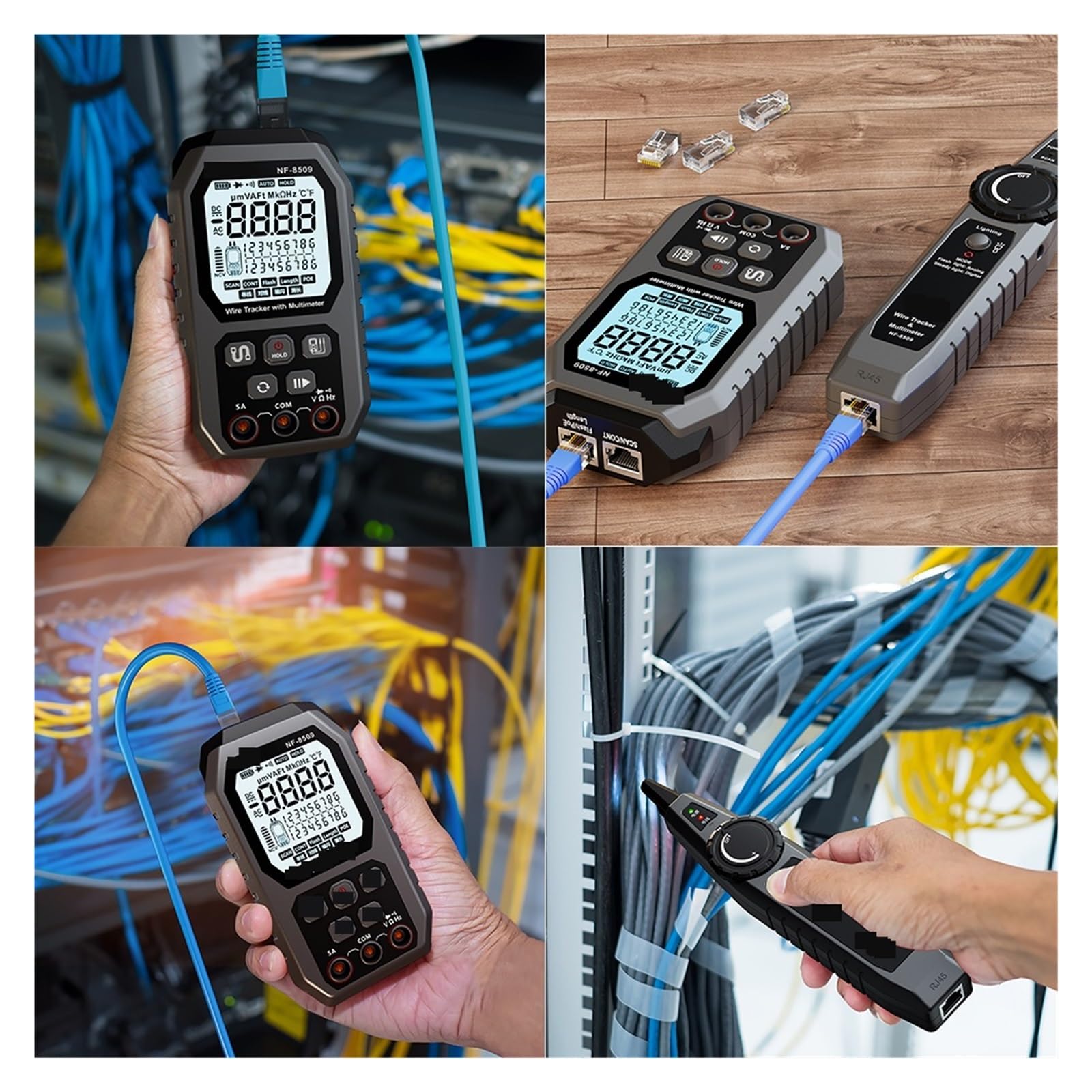 Tester Kabli Sieciowych 2 W 1 Multimetr Rezystancja Napięcia Prądu Wyszukiwarka Kabli Do Testu POE NCV AC DC LCD Wire Tracke