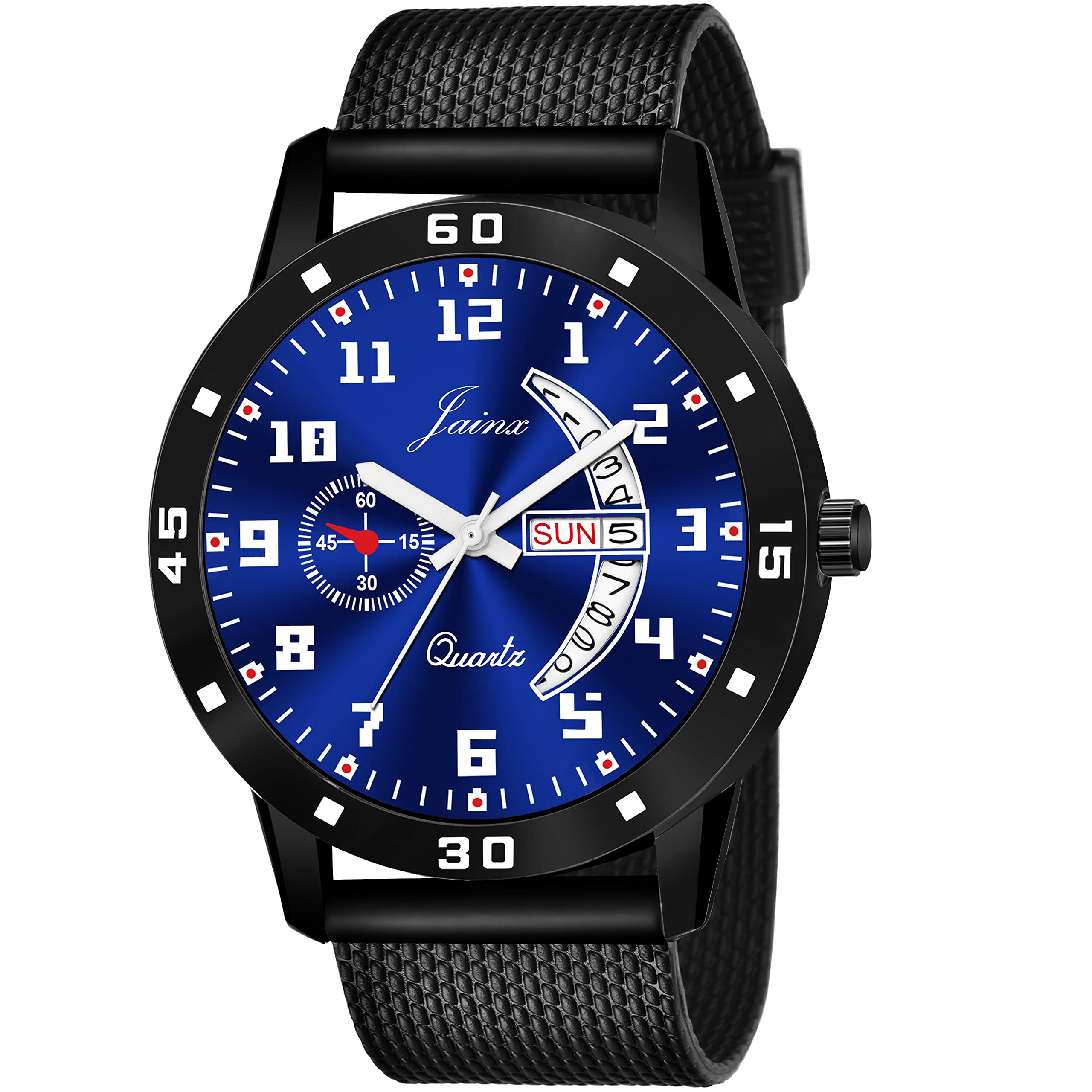 jainx Blue Dial Day and Date Silicone Strap Analog Wrist Watch for Men & Boys - JM7102 (B0993P2TZV) Amazon Price History, Amazon Price Tracker