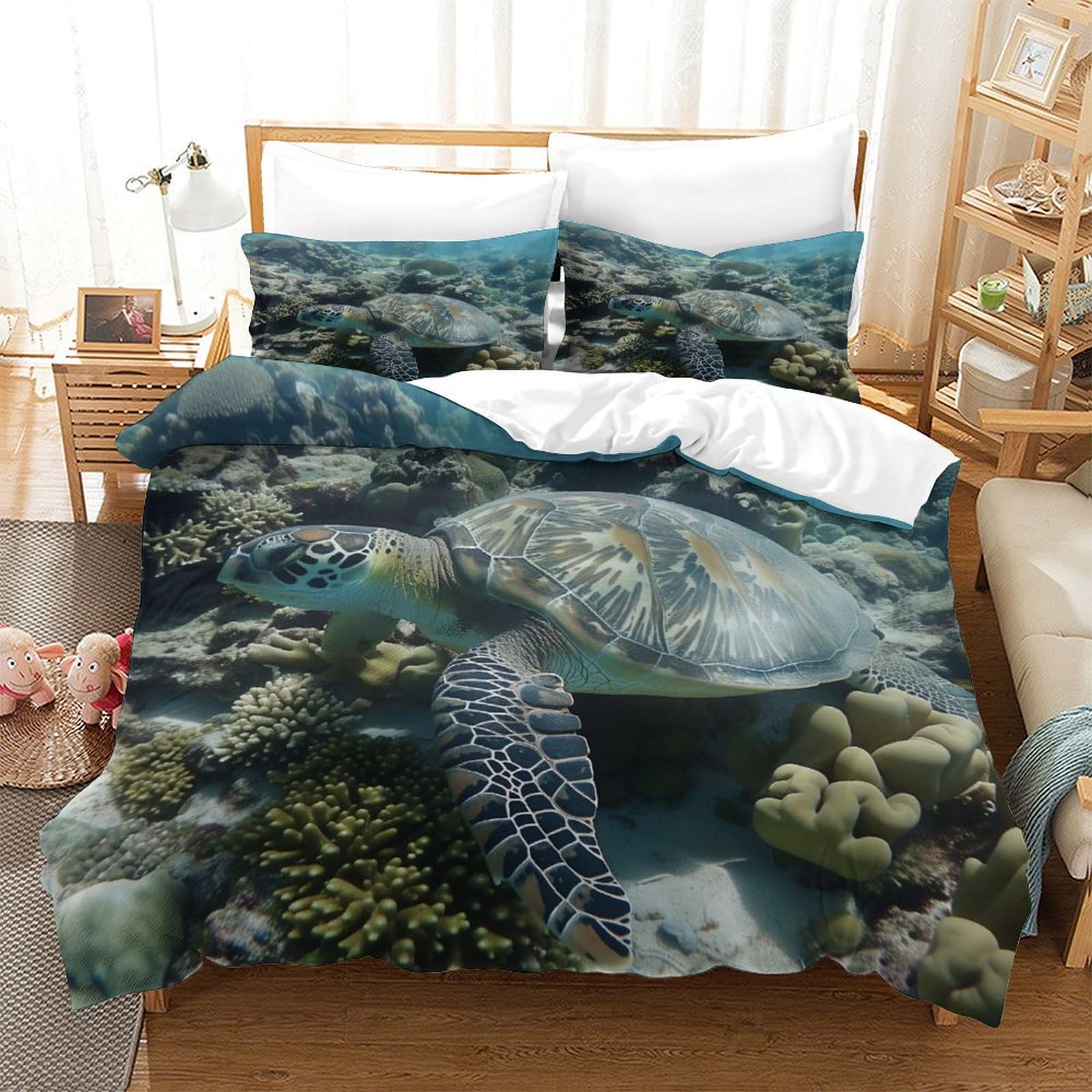 P1s9u7w5y Sea Turtle Oceanic 3D Printed Duvet Cover Set 3Pcs Microfiber Coral Reef Bedding Set Double（200X200cm）