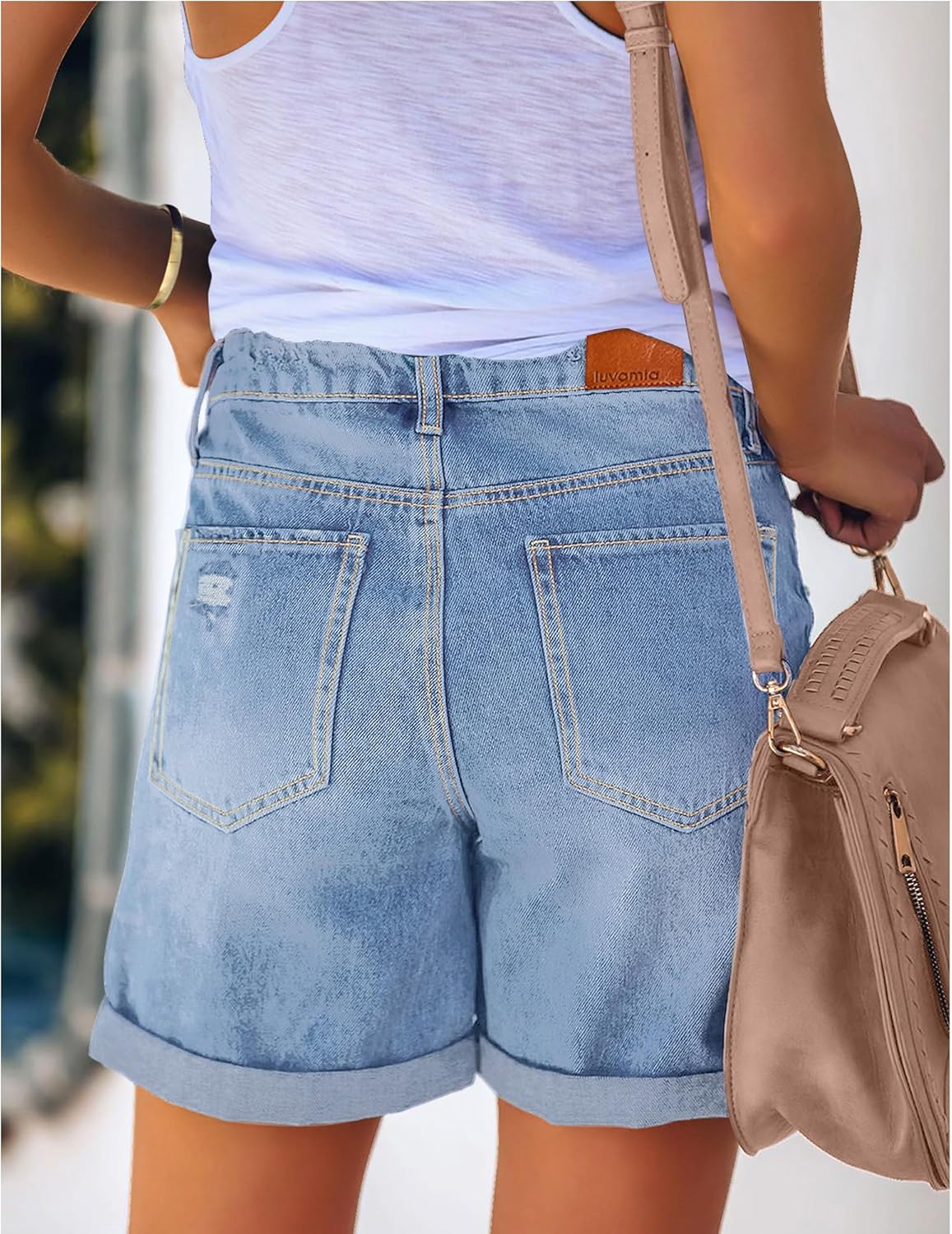 luvamia Women's Casual Ripped Denim Shorts High Rise Distressed Rolled Hem Jeans Shorts - Image 2