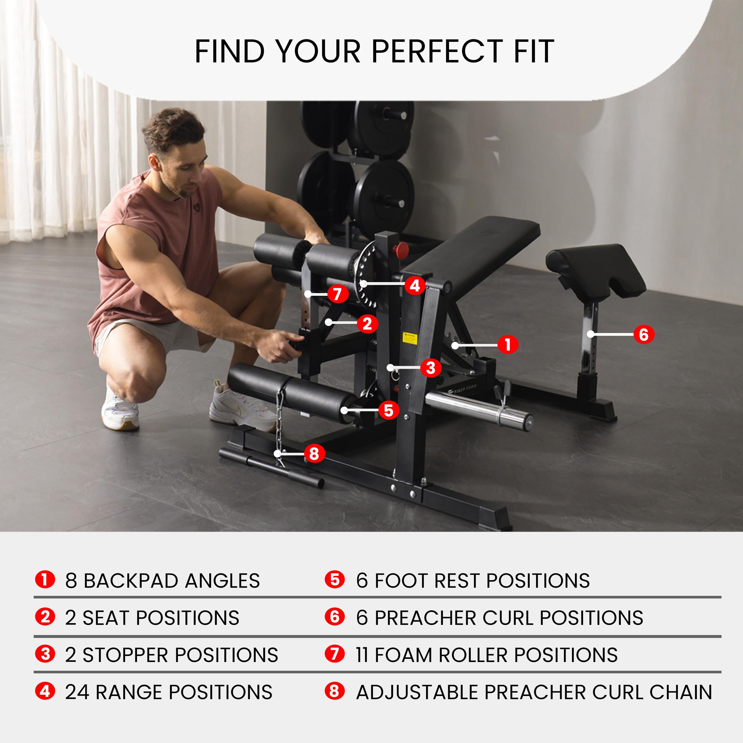 GLX Adjustable Weight Bench with Leg Extension and Curl Machine | 1,200 lb Bench Capacity, 330-Lb Leg Extension Capacity, FID Design, Preacher Pad, Full-Body Training, Workout Chart Included