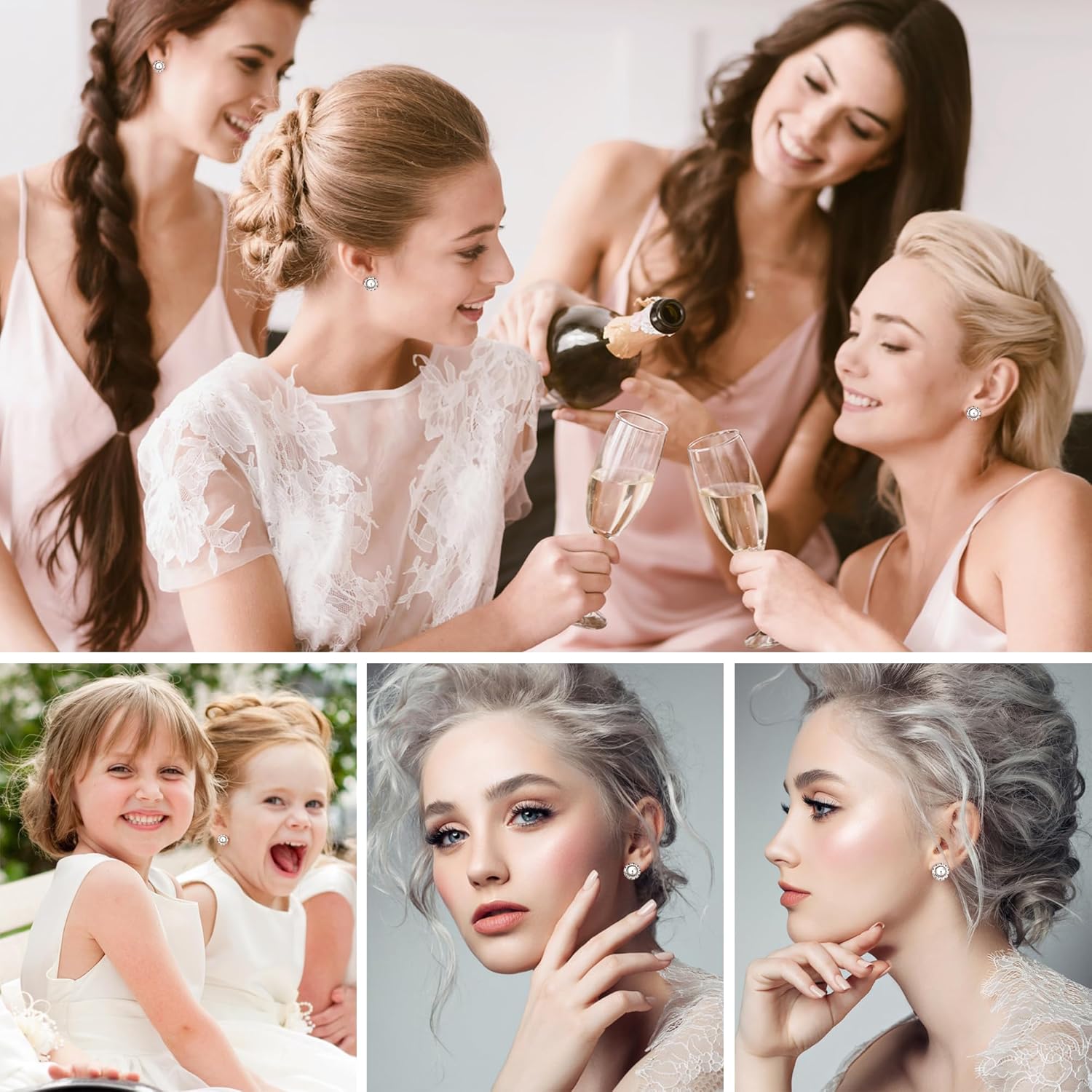 THUNARAZ 8 Pairs Dance Competition Rhinestone Earrings 10mm 15mm | Women Round Halo Earring Studs for Dance Competitions Stage Opera Party Performance Wedding Bridal Earrings Jewelry - Image 5