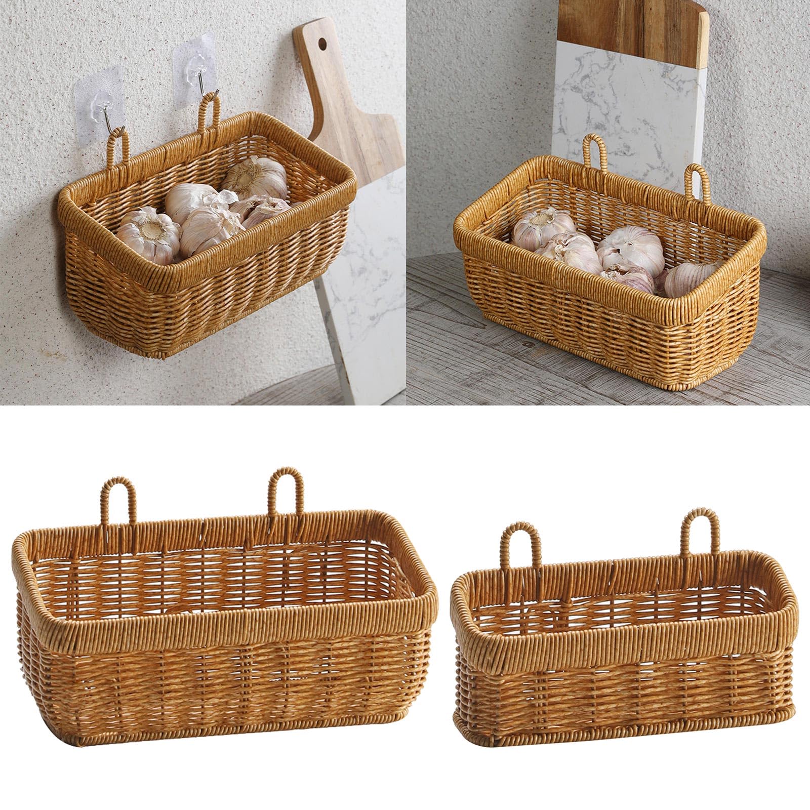 Misright Multipurpose Woven Hanging Basket For Kitchen Sundries Vegetables And Garlic Holder Wall Mounted Spices Container