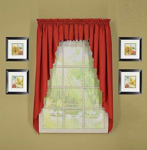 Today's Curtain Orleans - Cortina festoneada, par de 63 pulgadas, rojo ladrillo, 80 pulgadas de ancho x 63 pulgadas de largo