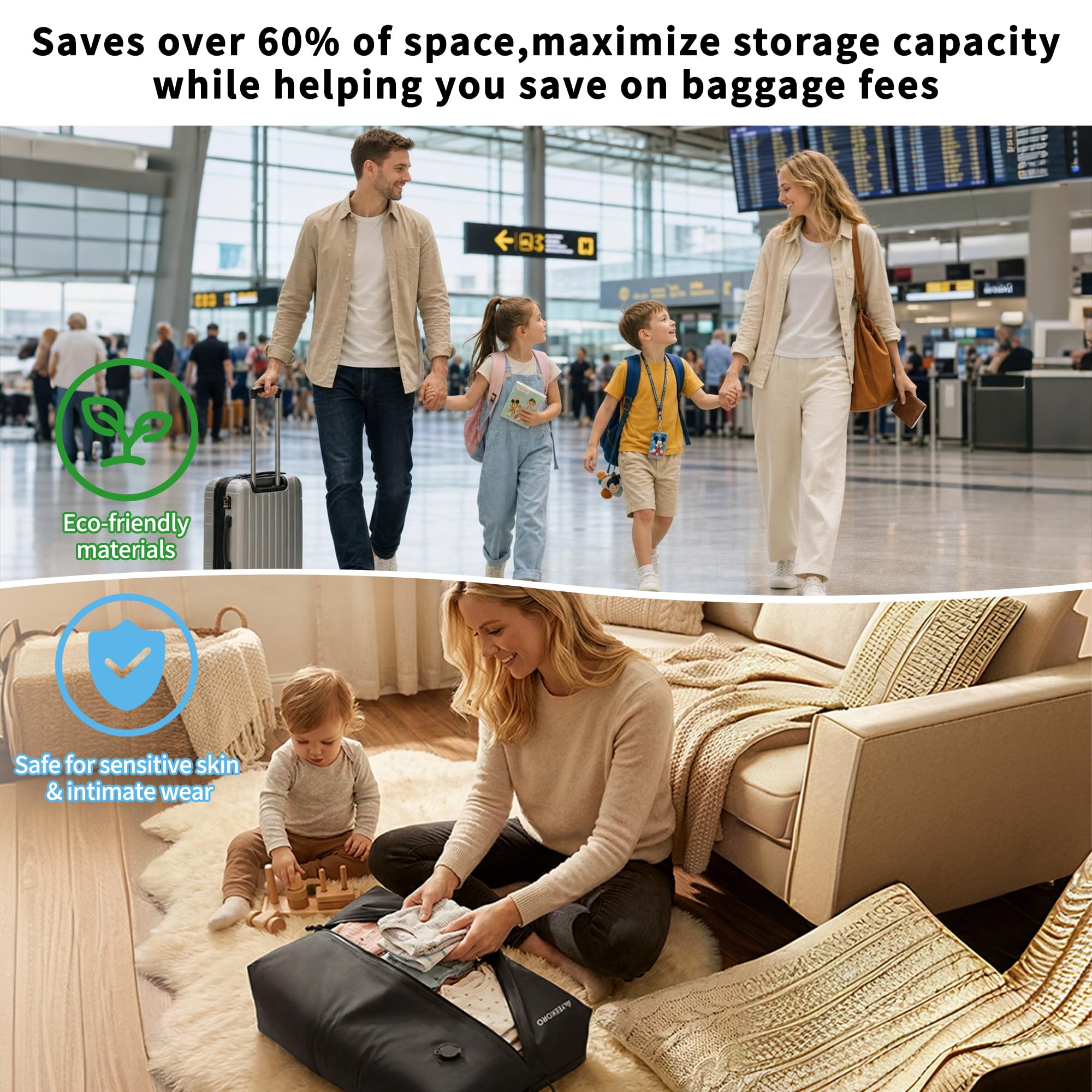 Bolsa de vacío para viajes, bolsas de compresión al vacío profesionales, IPX8, impermeables, reutilizables, antidesgarros, ahorran espacio, bolsas de almacenamiento al vacío con bomba para
