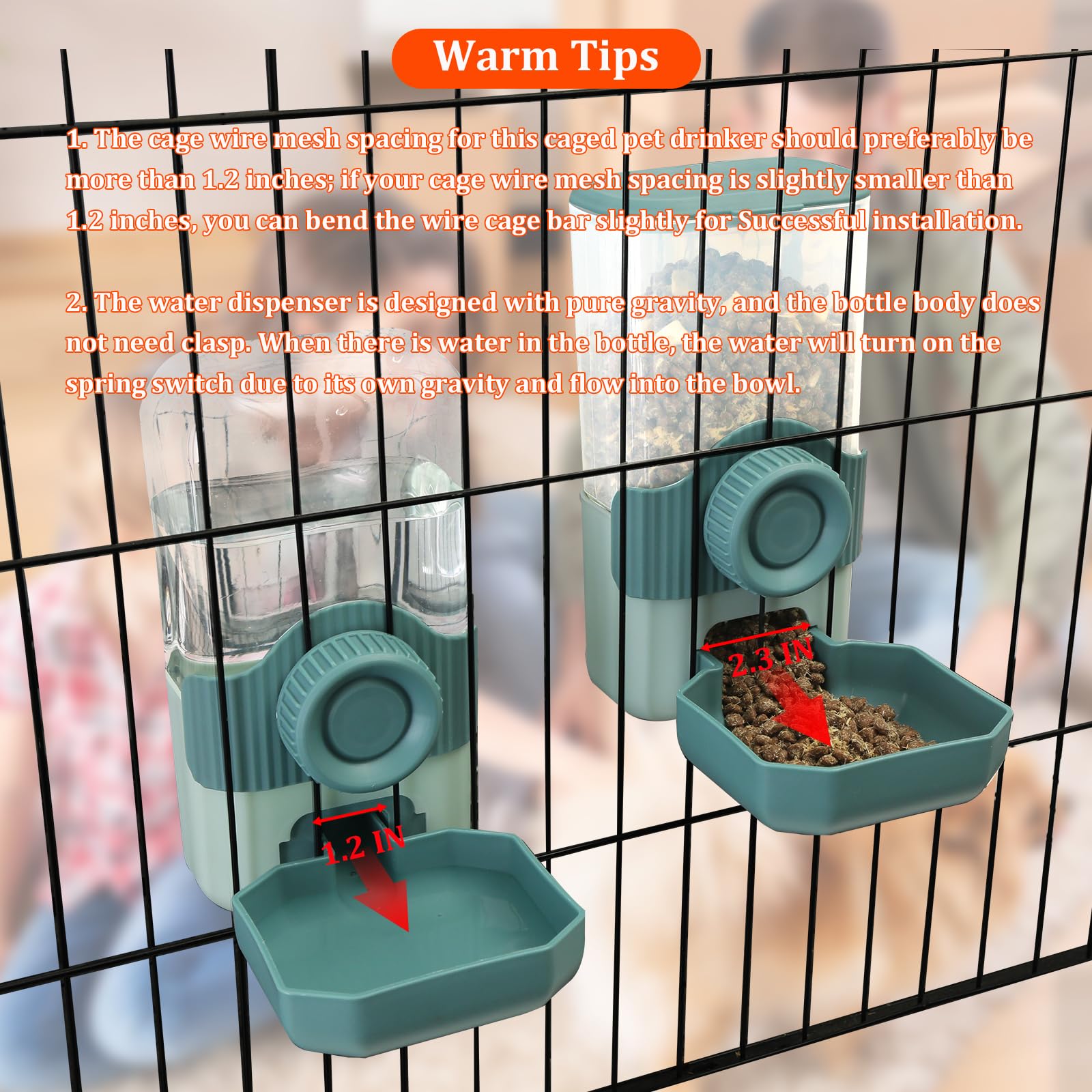 Automatic Gravity Pet Feeder Water Dispenser with Adjustable Hanging Hook - Large Capacity for Small/Medium Animals (Guinea Pigs, Cats, Rabbits, Hedgehogs, Ferrets) (Blue)