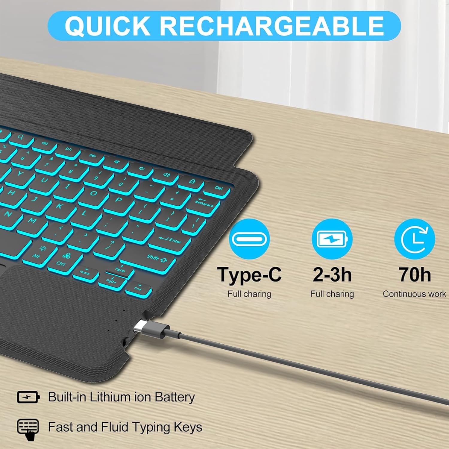 IVEOPPE Galaxy Tab A8 Case with Detachable Wireless Keyboard, Smart Touch Trackpad, Multi Use Protective Cover with S Pen Holder, 7 Colors Backlit Keyboard, Black