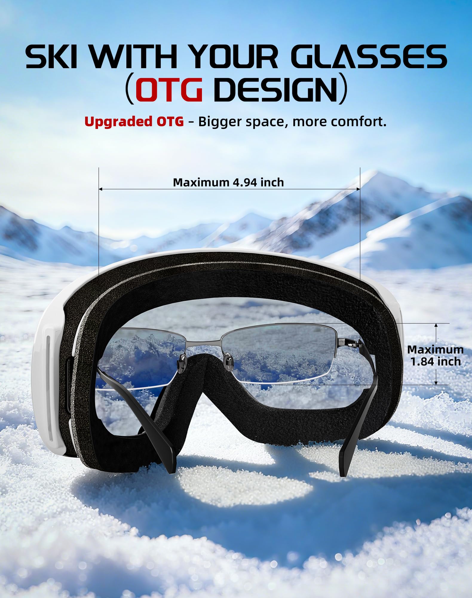 Innerking Lunettes de Ski Homme, Masque Ski OTG Lunettes de Snowboard, 100% Anti-UV pour Sports Hiver, Vision Plus Large, Ski Goggles Femme pour Sports Hiver