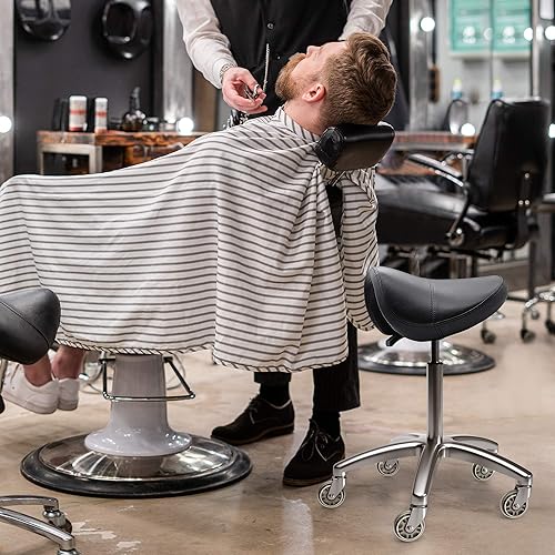 Miniatura 6 de TASALON Taburete de sillín – Silla ergonómica – Cómodo taburete con ruedas – Taburete giratorio de corte de salón para cocina, salón, spa, tatuaje,