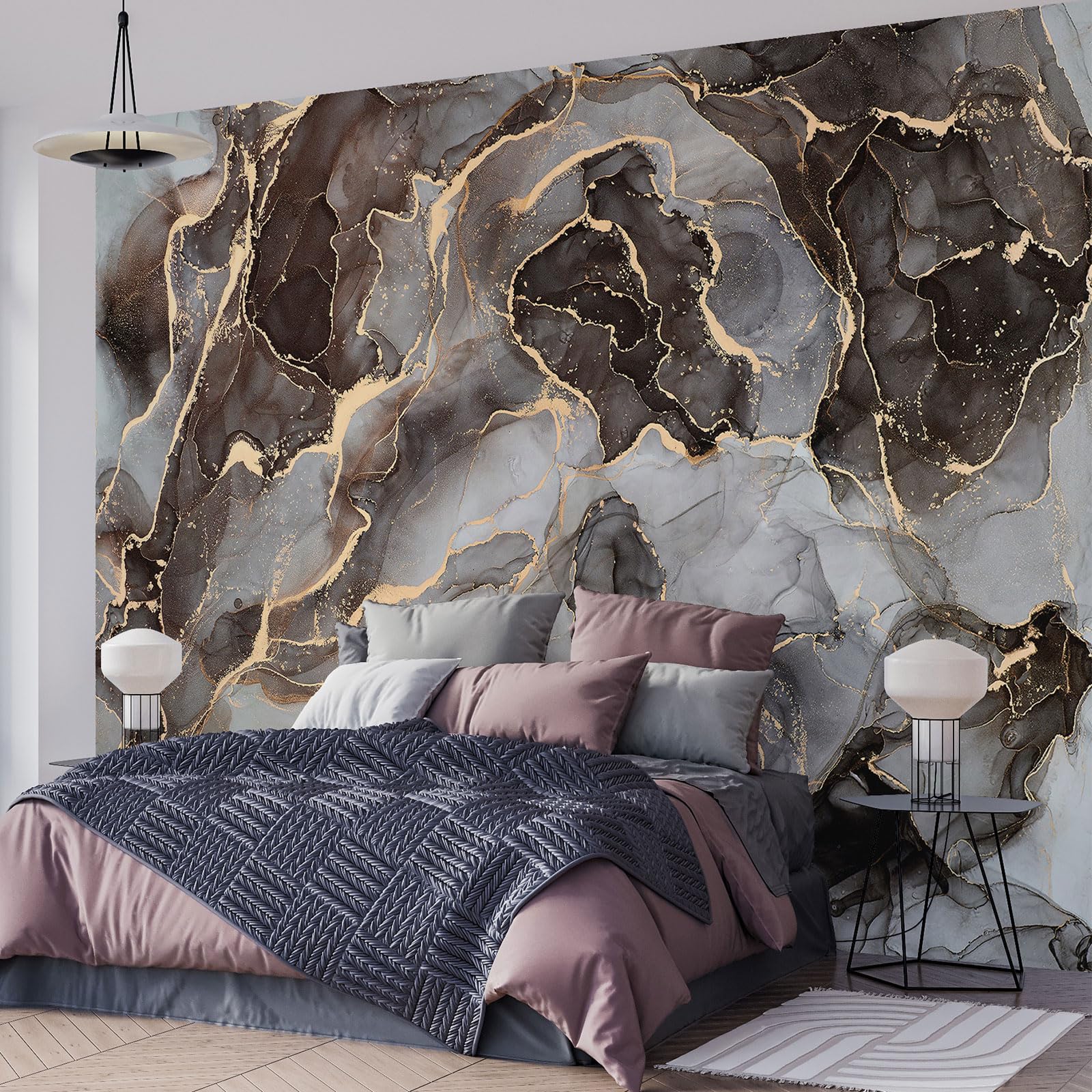 Papier peint panoramique effet marbré Lumalea pour mur abîmé