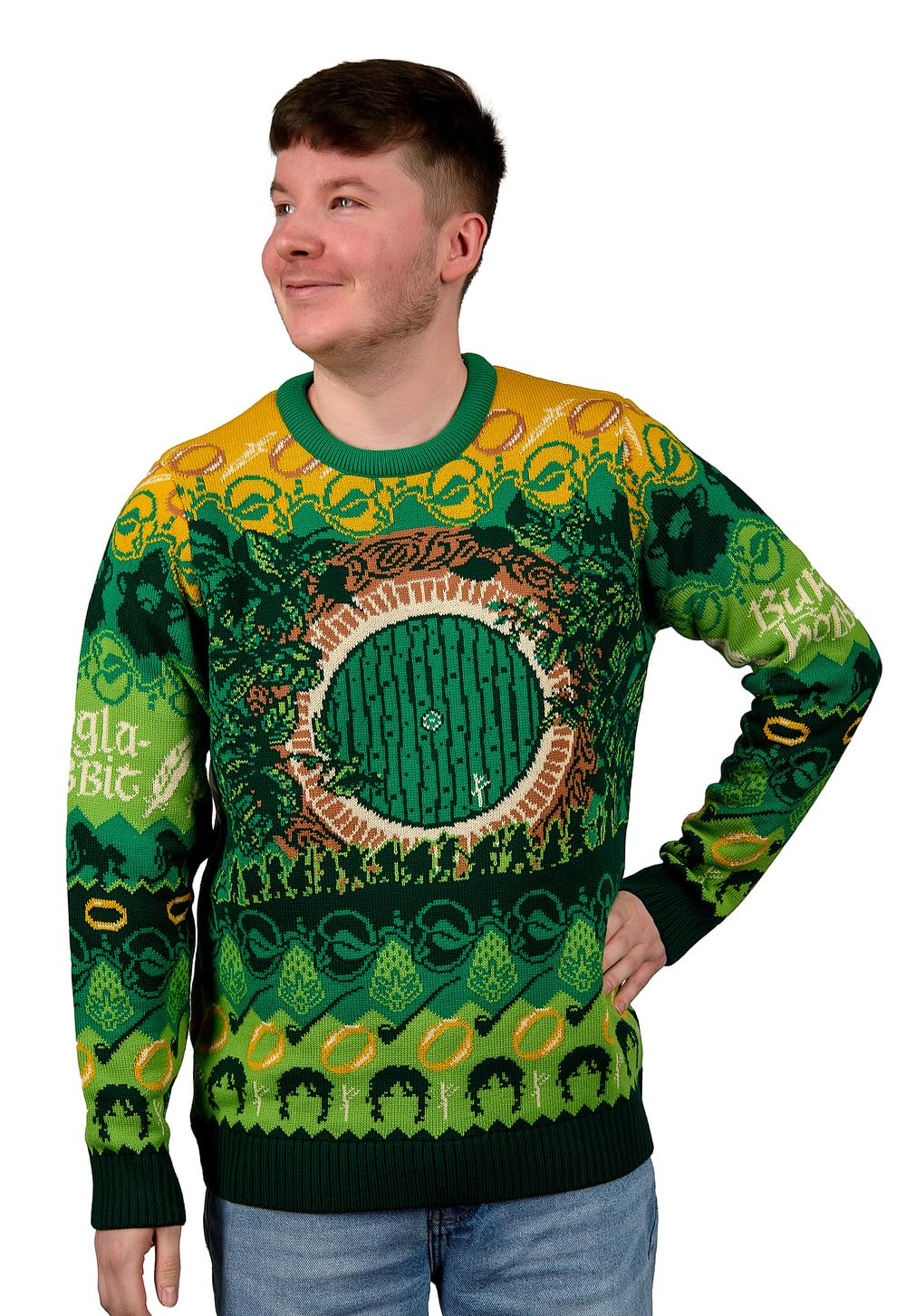 Lord of the Rings: The Shire Christmas Jumper (UK, Alpha, XL, Regular, Regular) Green