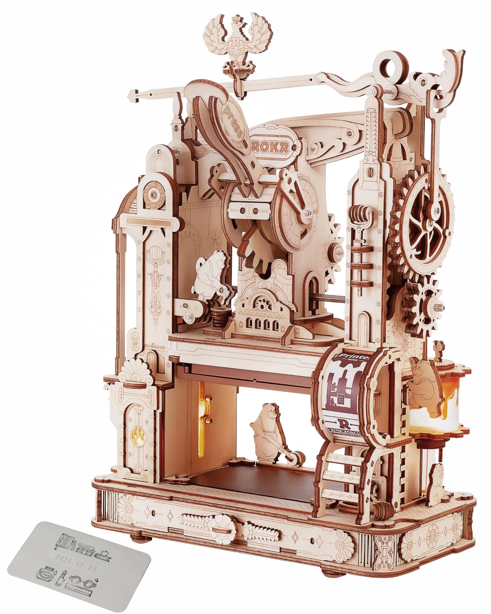 ROKR Model Kits for Adults to Build UK Classic Printing Press -3D Wooden Printer Puzzle -Scrapbook Supplies DIY Birthday Gift Idea for Designers Men Women Grandpa (LK602)