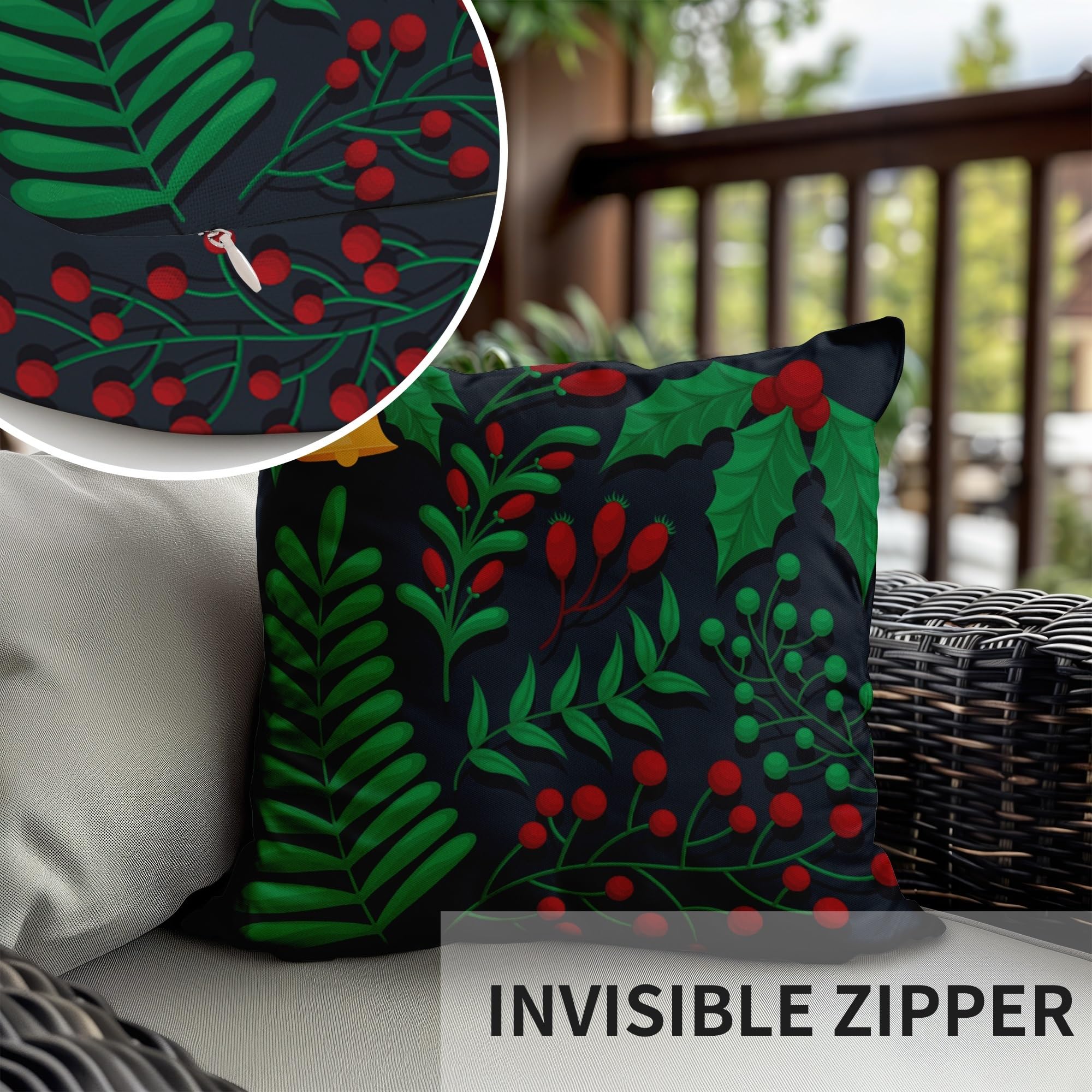 ggaimwf Pack of 2 Leaf Cushion Covers Fine Linen Look Pillowcases Green Red Plants Jingle Bright Decorative Pillow Cover Invisible Zipper for Family Friends Outdoor Living Room Bedroom Sofa 50x50cm - Image 3