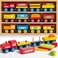 JOYIN Montessori Wooden Train Set for Kids 2-8: 12PCS Magnetic Train Cars, STEM Educational Toy with Storage Box, Birthday Gift