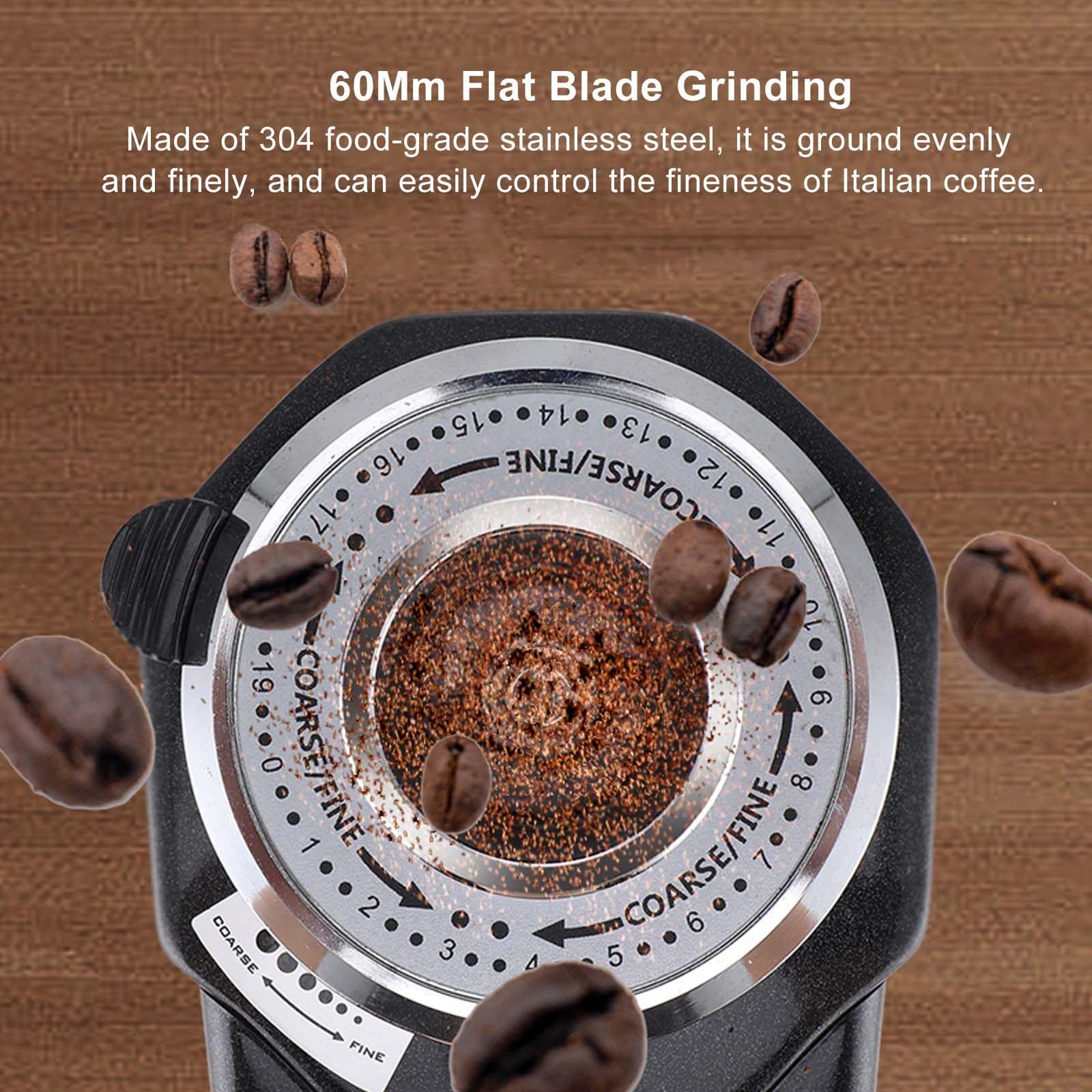 Molinillo De Espresso Comercial - Muelas Planas De Acero Inoxidable De 60 Mm | 19 Niveles De Molienda | DosificacióN Programada | Molinillos De Café CóNicos EléCtricos De Bajo Ruido,White-200G