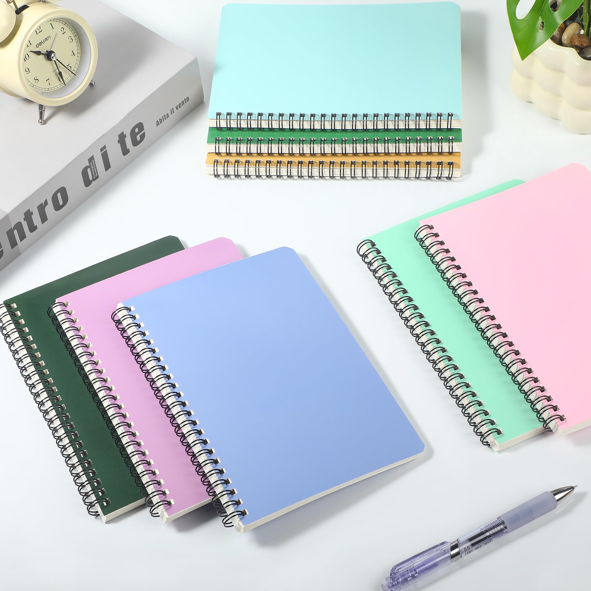 miikoul Lot de 12 carnets à spirales A5, 21,1 x 14 cm, 60 feuilles/120 pages, couverture rigide à larges lignes, avec couverture imperméable, carnet de notes 12 couleurs pour le bureau, la maison,
