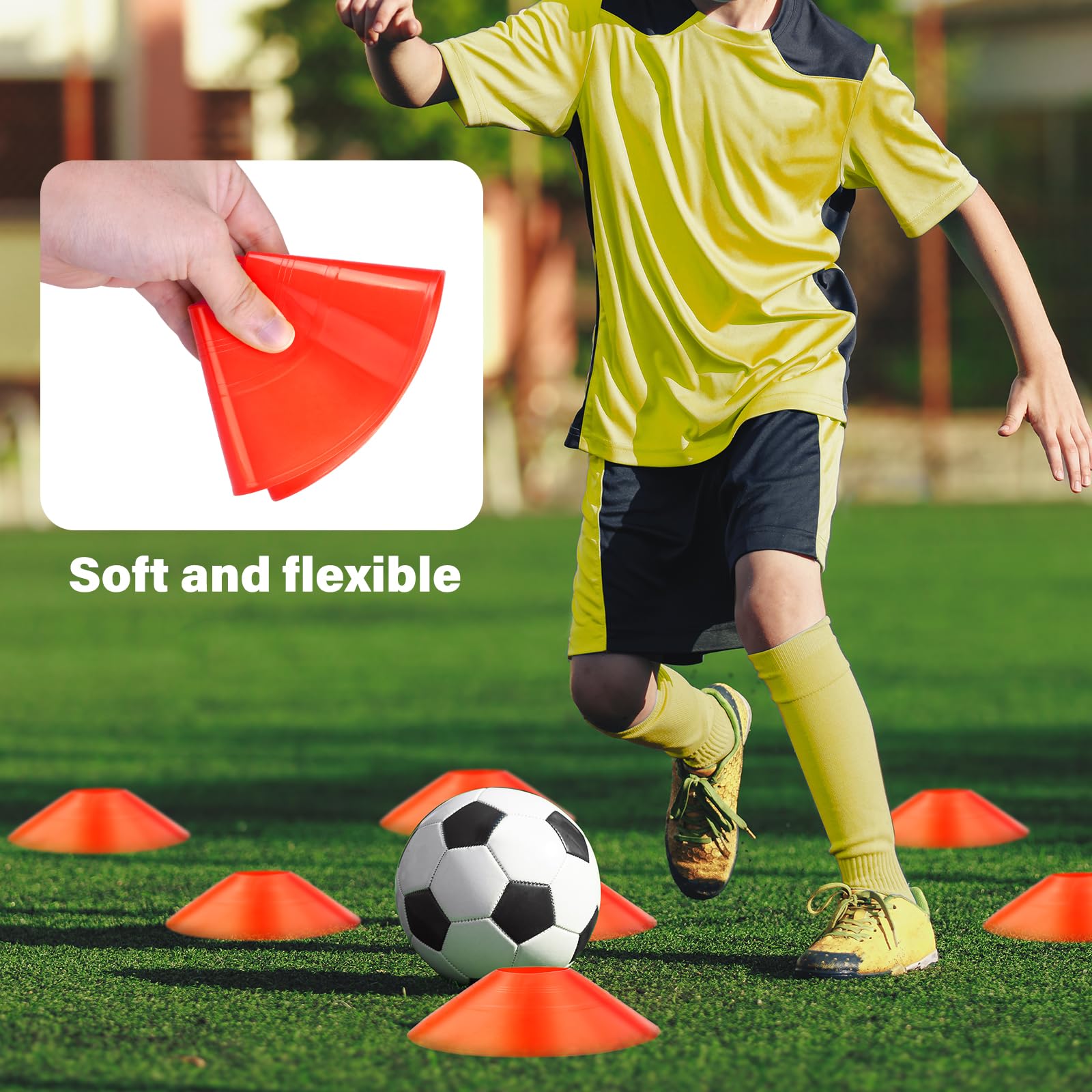 Equipo de entrenamiento de obstáculos de agilidad, 10 obstáculos de velocidad y conos de fútbol con bolsa de transporte para ejercicios de fútbol, fútbol y pista, ideal para niños y atletas