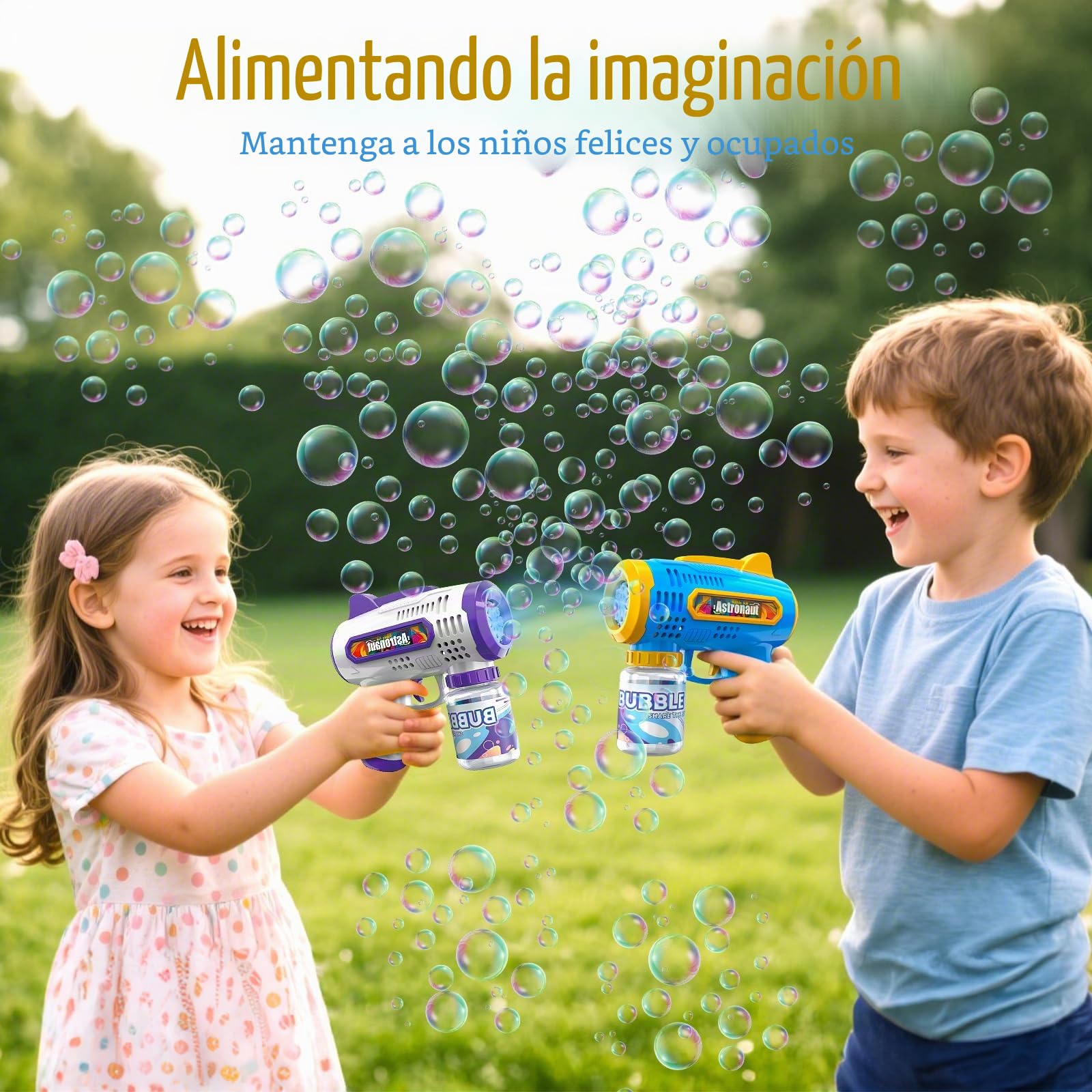 2 Pistola de Burbujas para Niños Máquina Burbujas de Jabon Niños Máquina Automática de Burbujas 10000+ Burbujas para Cumpleaños Fiestas, Aire Libre Bodas