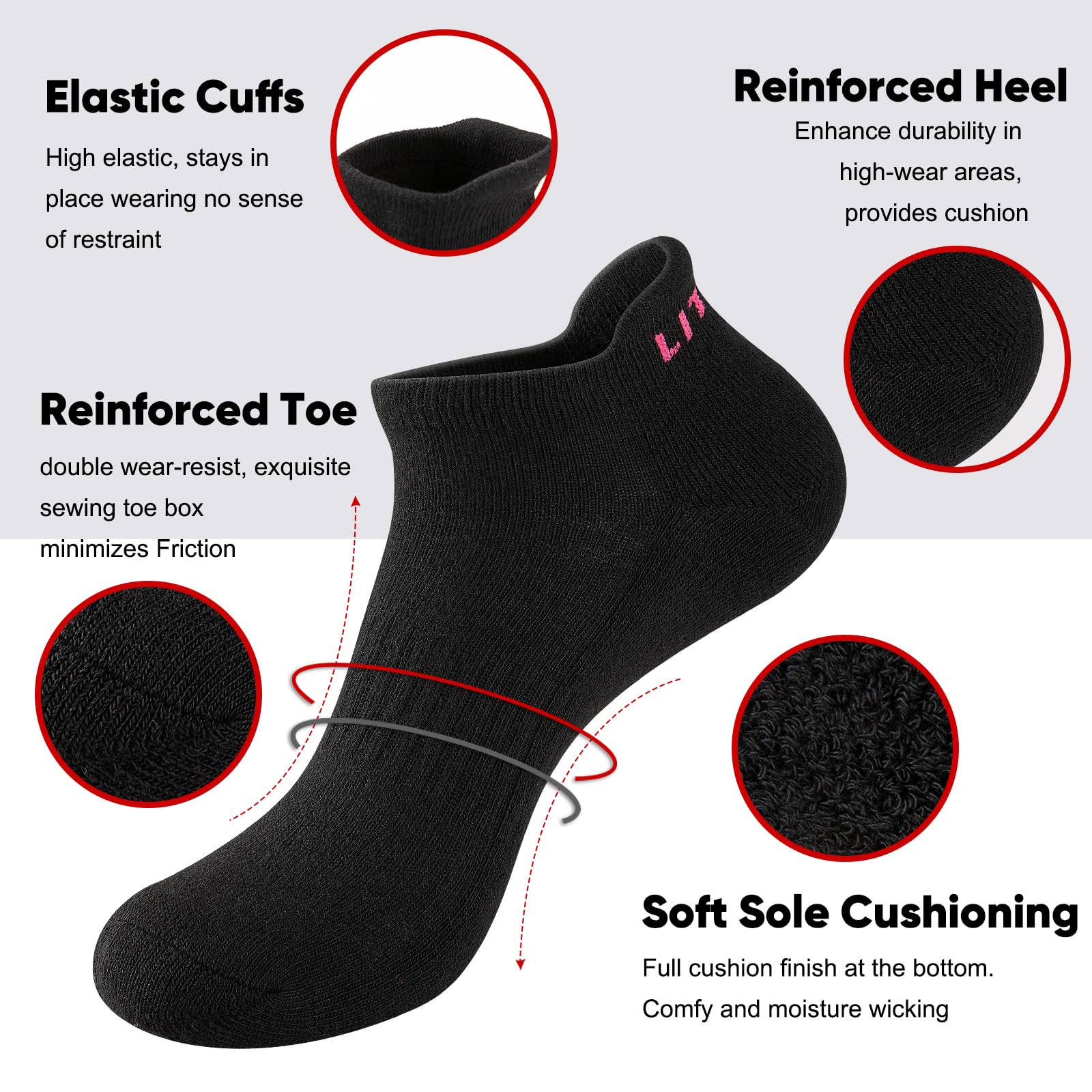 Calcetines de tobillo para mujer, 6 pares de calcetines deportivos para correr con suela acolchada