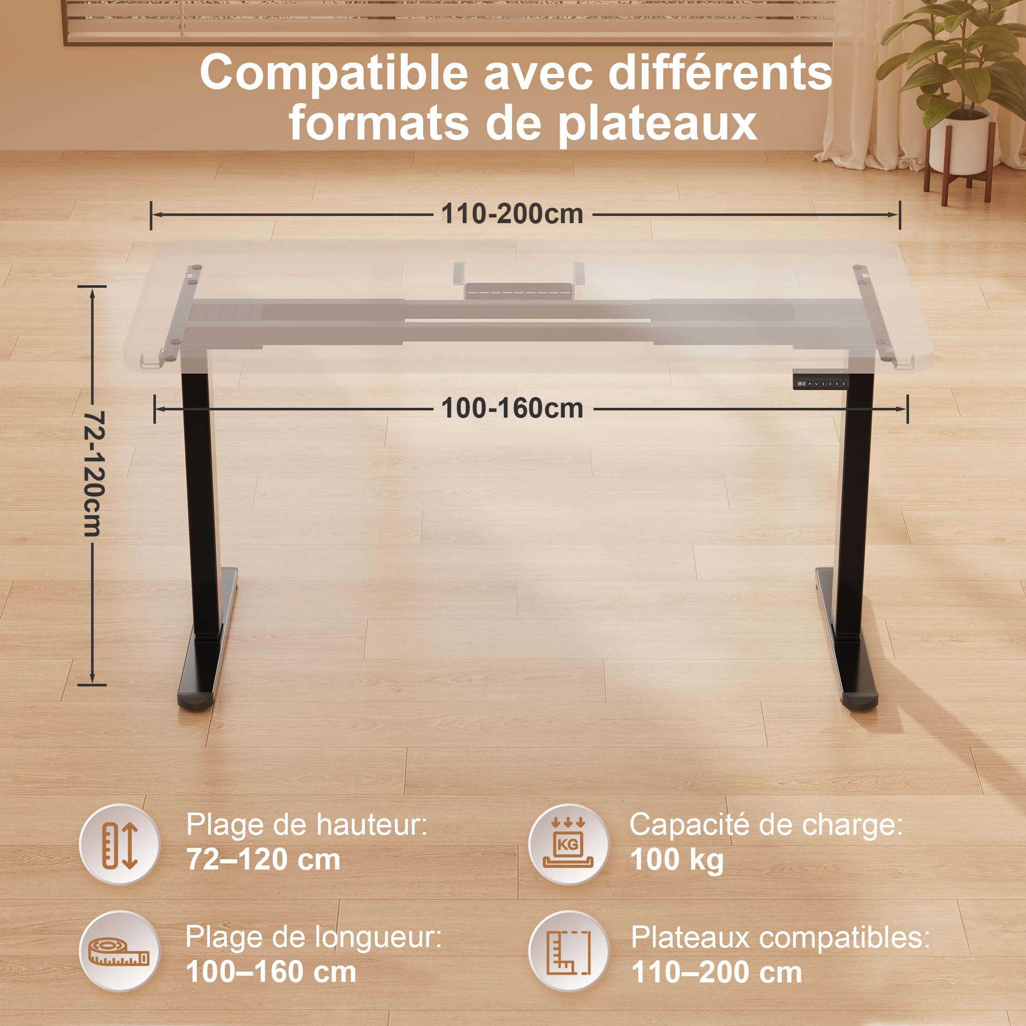 Homall Cadre de Bureau Assis Debout réglable électrique à 2 Moteurs, piètement de Table Qui Monte et Qui descend. Panneau de Contrôle à Fonctions Mémoires, capacité de Charge de 120 kg (Noir)
