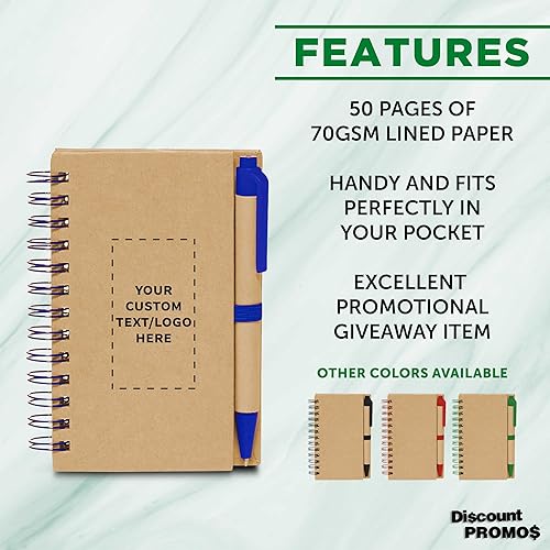 Miniatura 2 de Mini cuadernos en espiral personalizados con bolígrafos de tinta negra, juego de 100, paquete personalizado a granel, perfecto para la escuela,