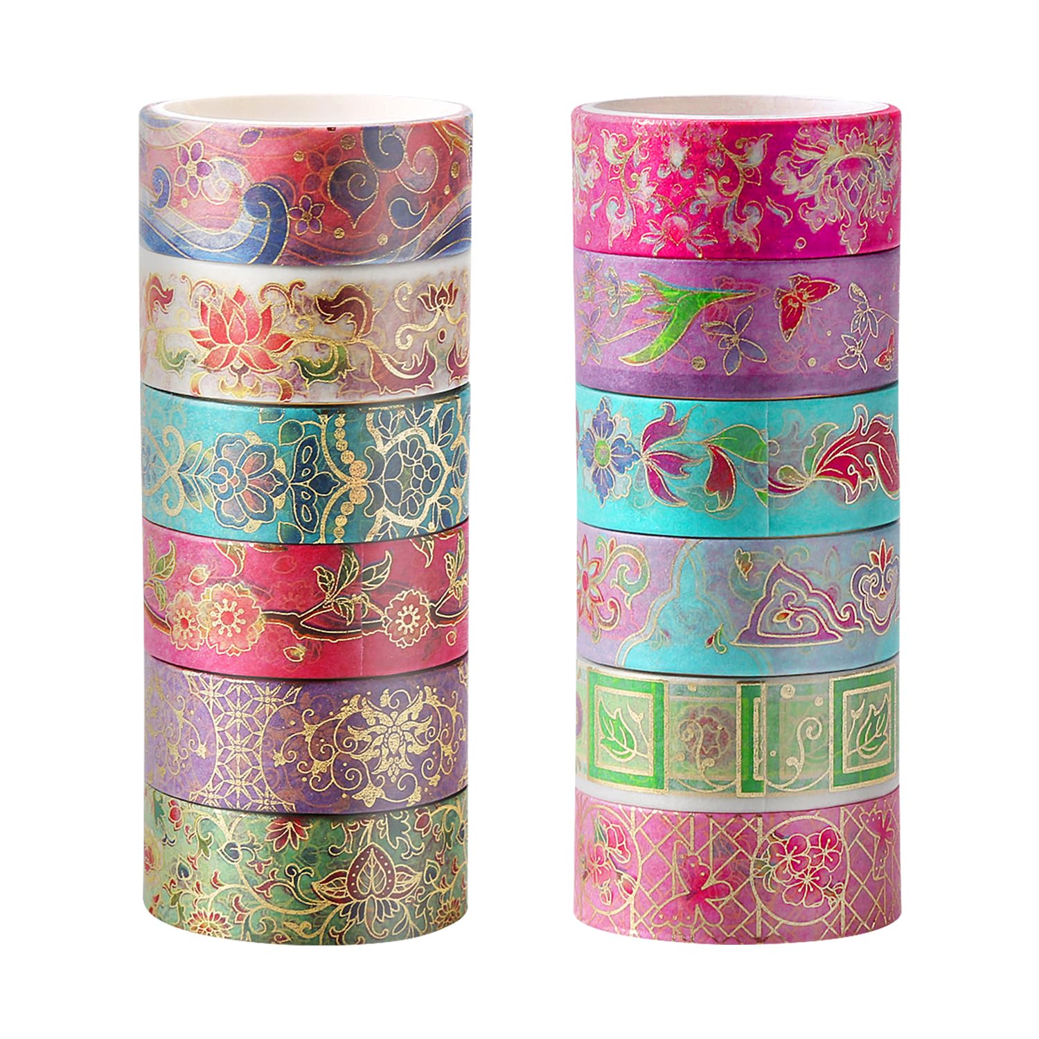 Floral Washi Tape Set - Pack of 12 Rolls, Colorful Decorative Tape for DIY Crafts and Gift Wrapping