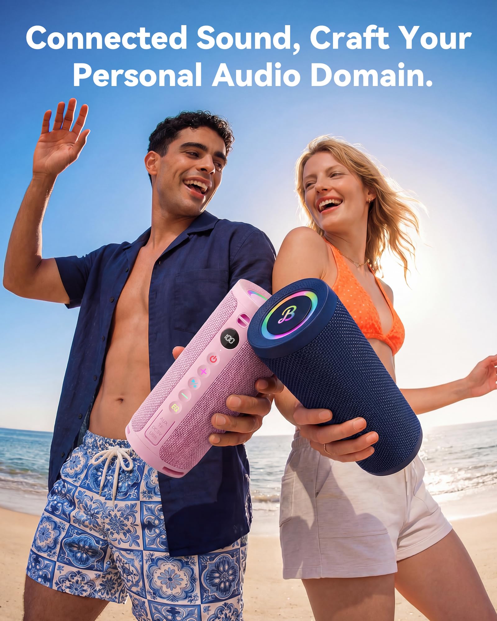 BassBloom Roar 3 Portable Bluetooth Speaker,20W Powerful Sound with Deep Bass,IPX6 Waterproof,24H Playtime,Bluetooth 5.4,RGB Lights,Wireless TWS Pairing,Outdoor for Camping and Beach (Sky Blue) - 5
