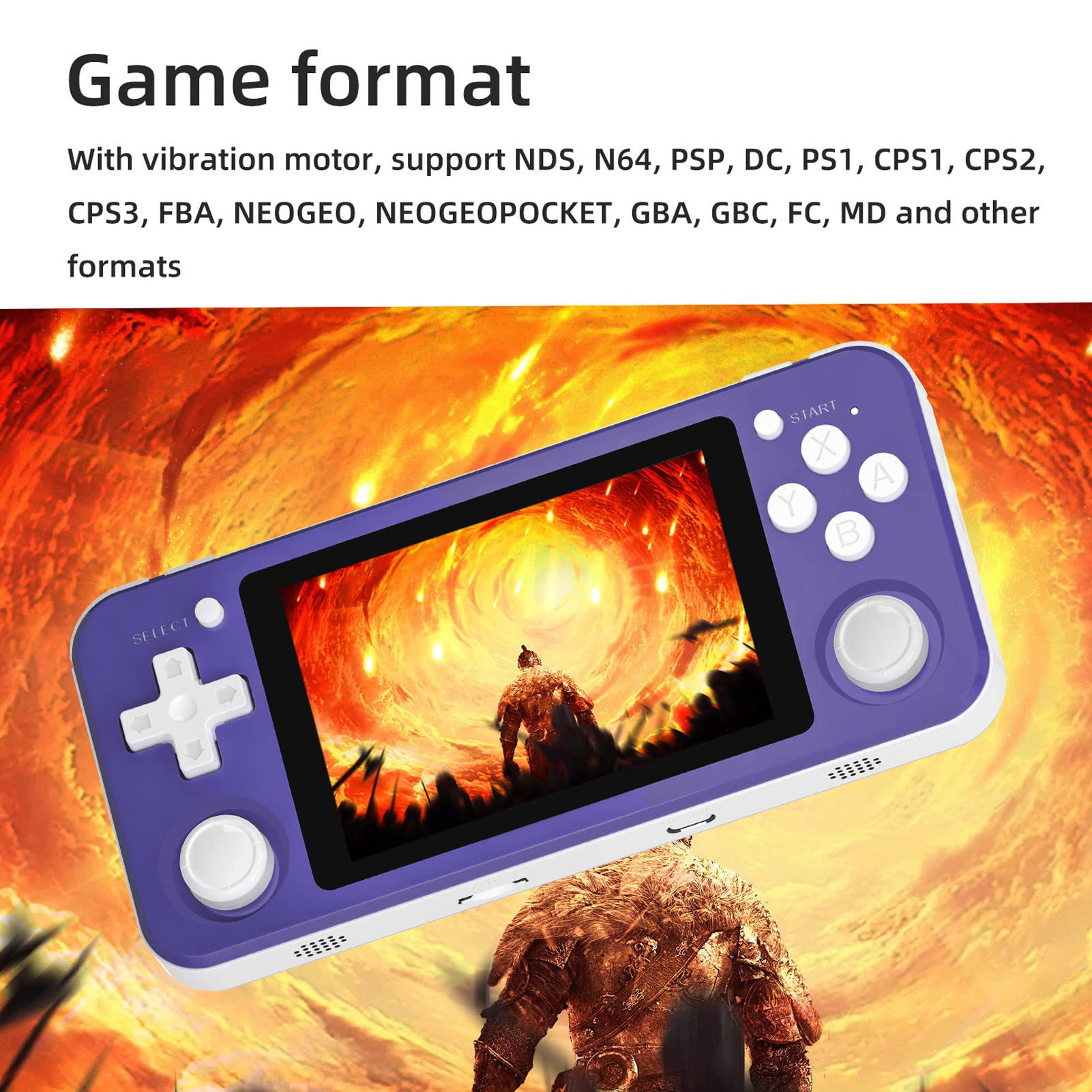 Cryfokt Retro-Handspielkonsole, RK3326 Quad Core Tragbare Spielkonsole, Handspielmaschine mit 3,5-Zoll-IPS-Bildschirm, 3500-mAh-Akku für N64 CPS1 CPS2 FBA (Purple)