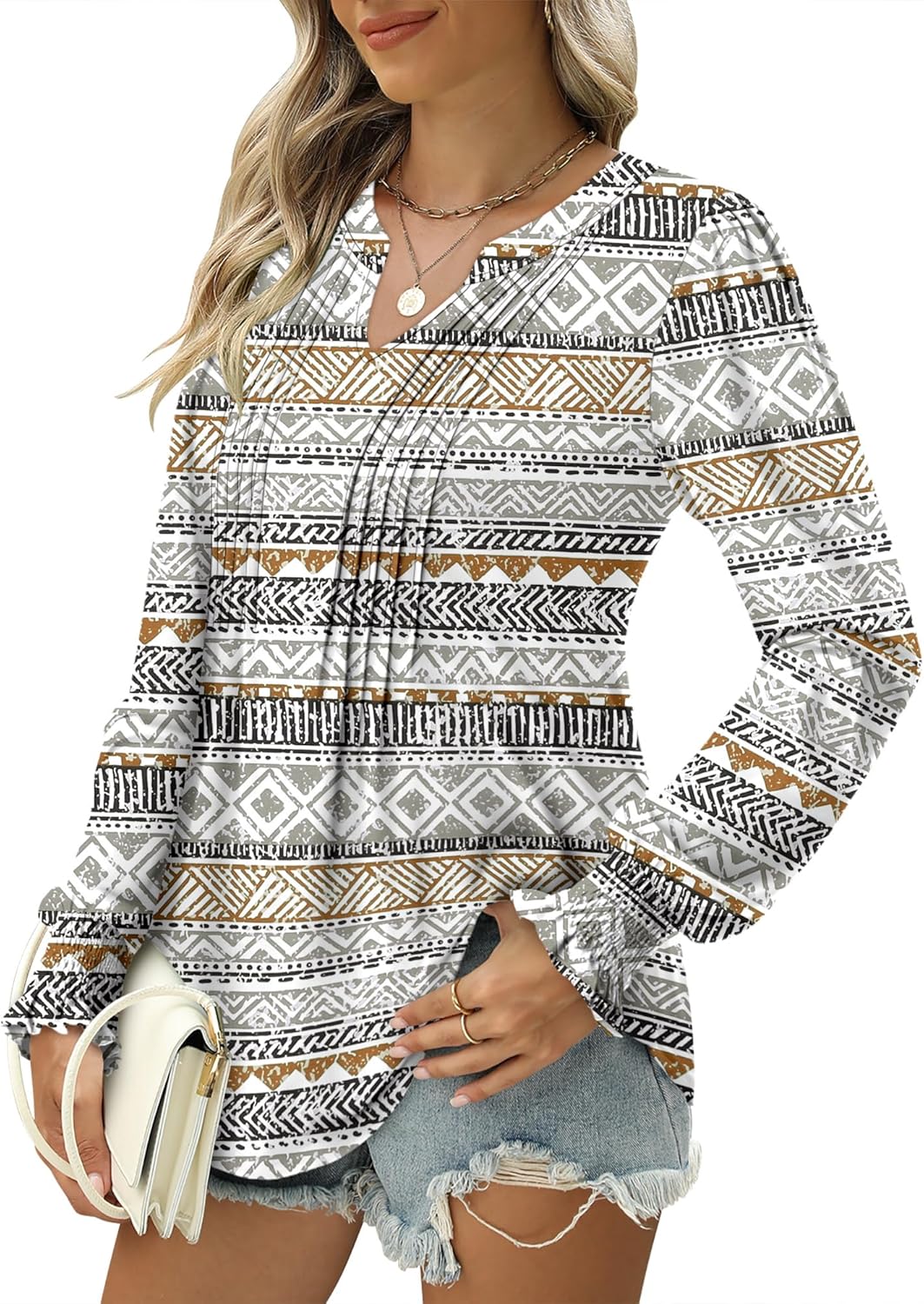 BETTE BOUTIK Long Sleeve Shirts for Women Fall Tops Dressy Blouses Pleated V Neck Tunic Tops for Leggings S-3XL - Image 4