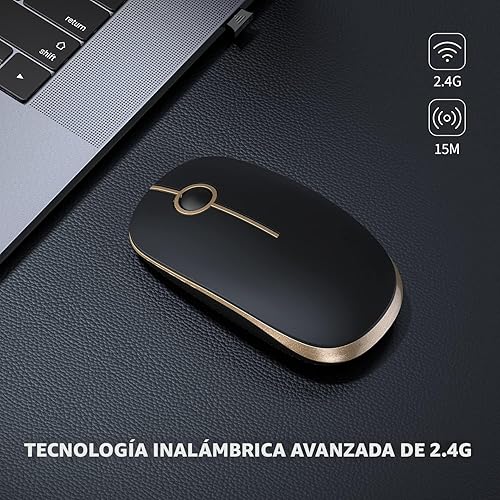 Miniatura 2 de Vssoplor - Ratones portátiles delgados de 24 G con nano-receptor para laptop computadora portátil computadora negro y dorado