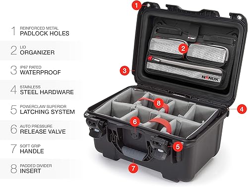 Miniatura 6 de Nanuk 918 Estuche rígido de mano impermeable con organizador de tapa y divisor acolchado, color negro