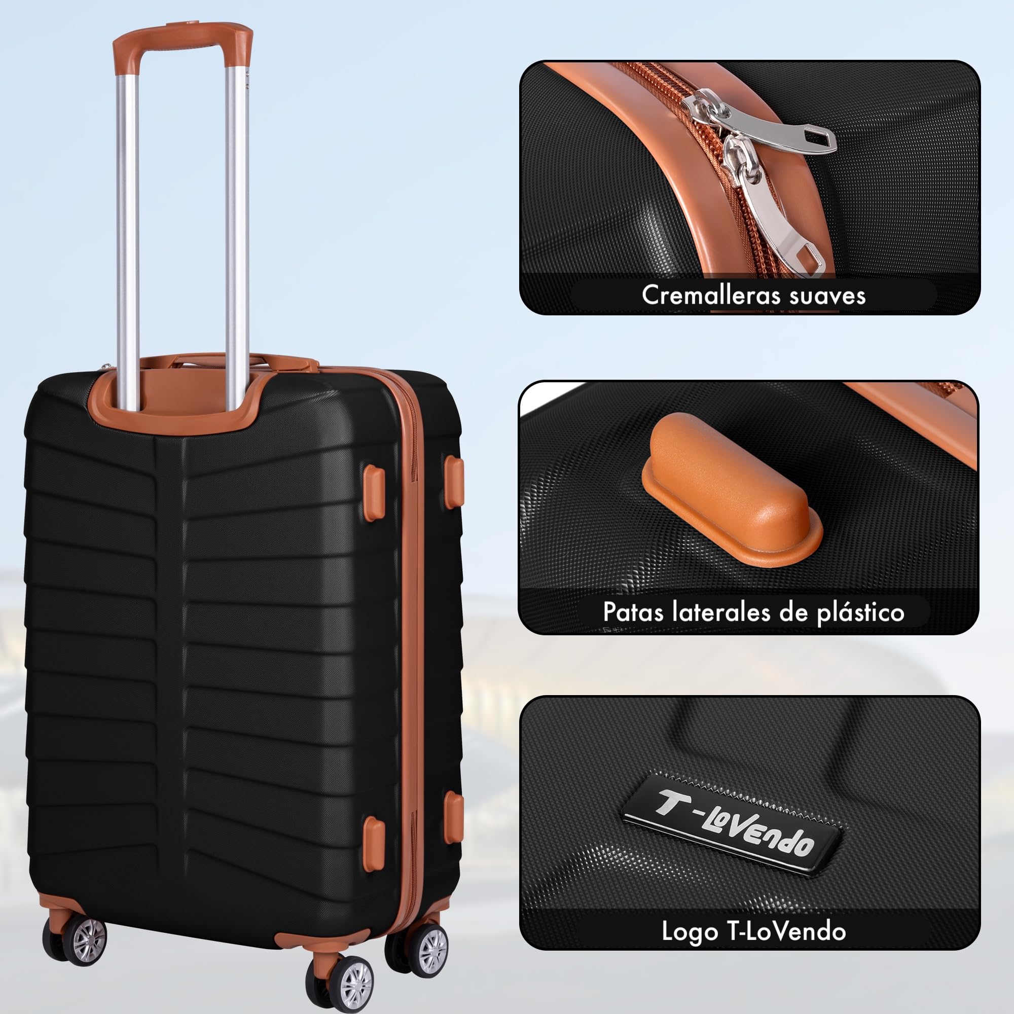 Juego o Set de 3 Maletas de Viaje - 4 Ruedas Dobles giratorias - Neceser - Maleta de Cabina - Equipaje de Mano - Cerradura TSA - Ligeras - ABS - Ryanair - Resistentes - Ligeras - Asa telescópica