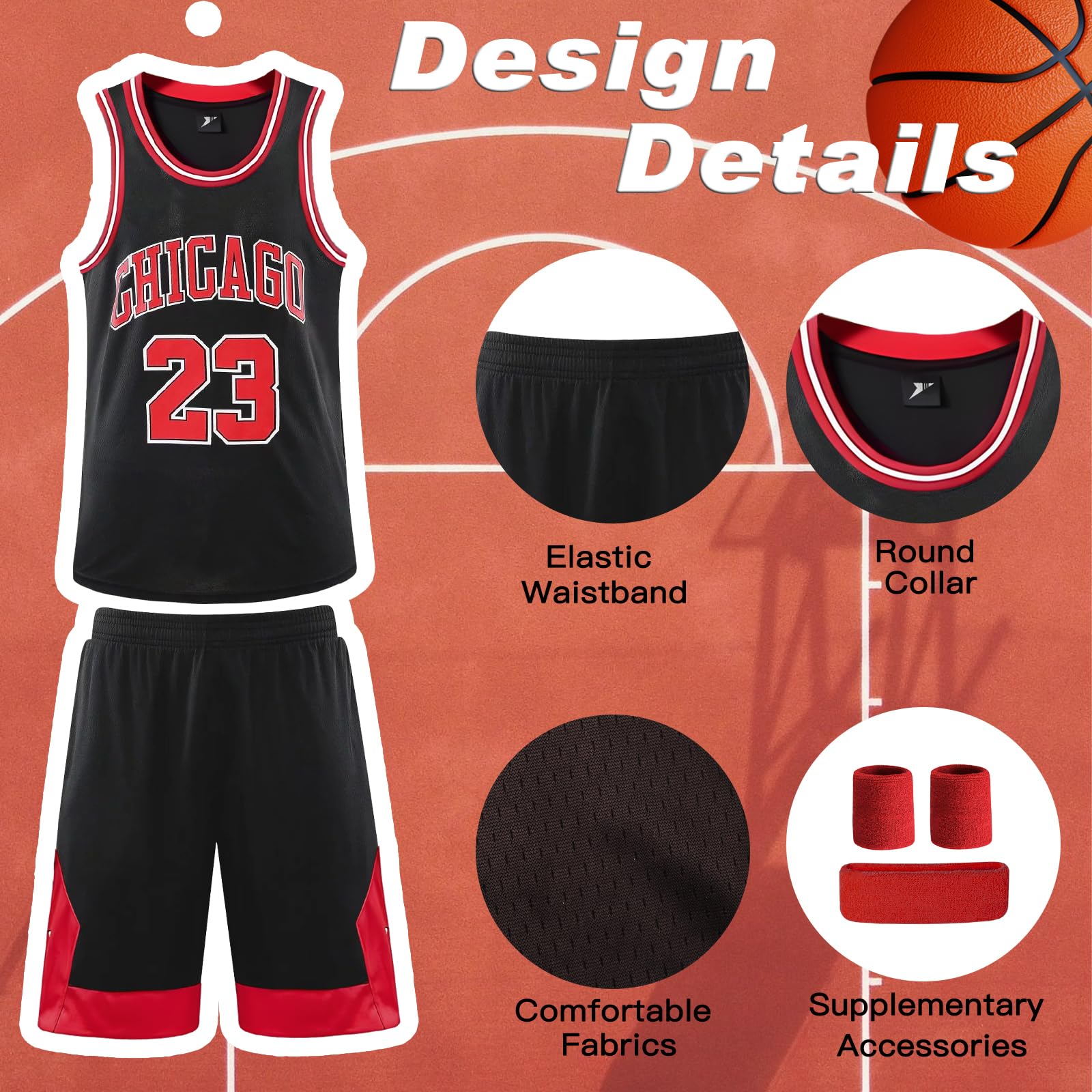 Camiseta Baloncesto Niño Adulto 5 Piezas Camisetas y Pantalones de Baloncesto con Muñequeras, Camiseta Sin Mangas, Trajes de Baloncesto Equipación Baloncesto para Niños Adultos Verano Entrenamiento