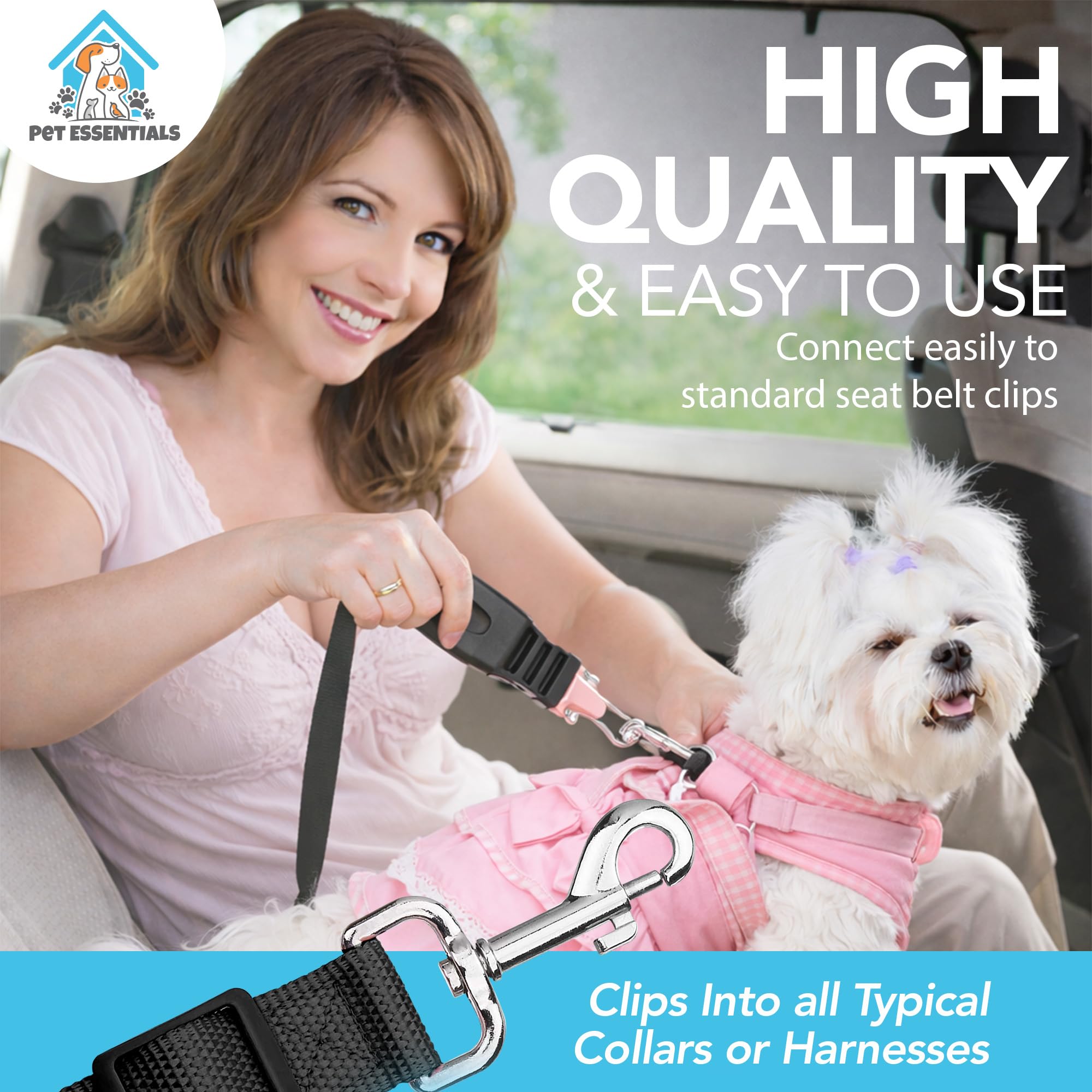 SOL 2pk Dog Seat Belts For Cars UK, 70cm Adjustable Seatbelt Harness Strap for Dogs, Durable Nylon with Secure Clip-On Design, Car Harness for Dogs UK, Snug Fit for Any Breed Size, Easy to Install — view 5