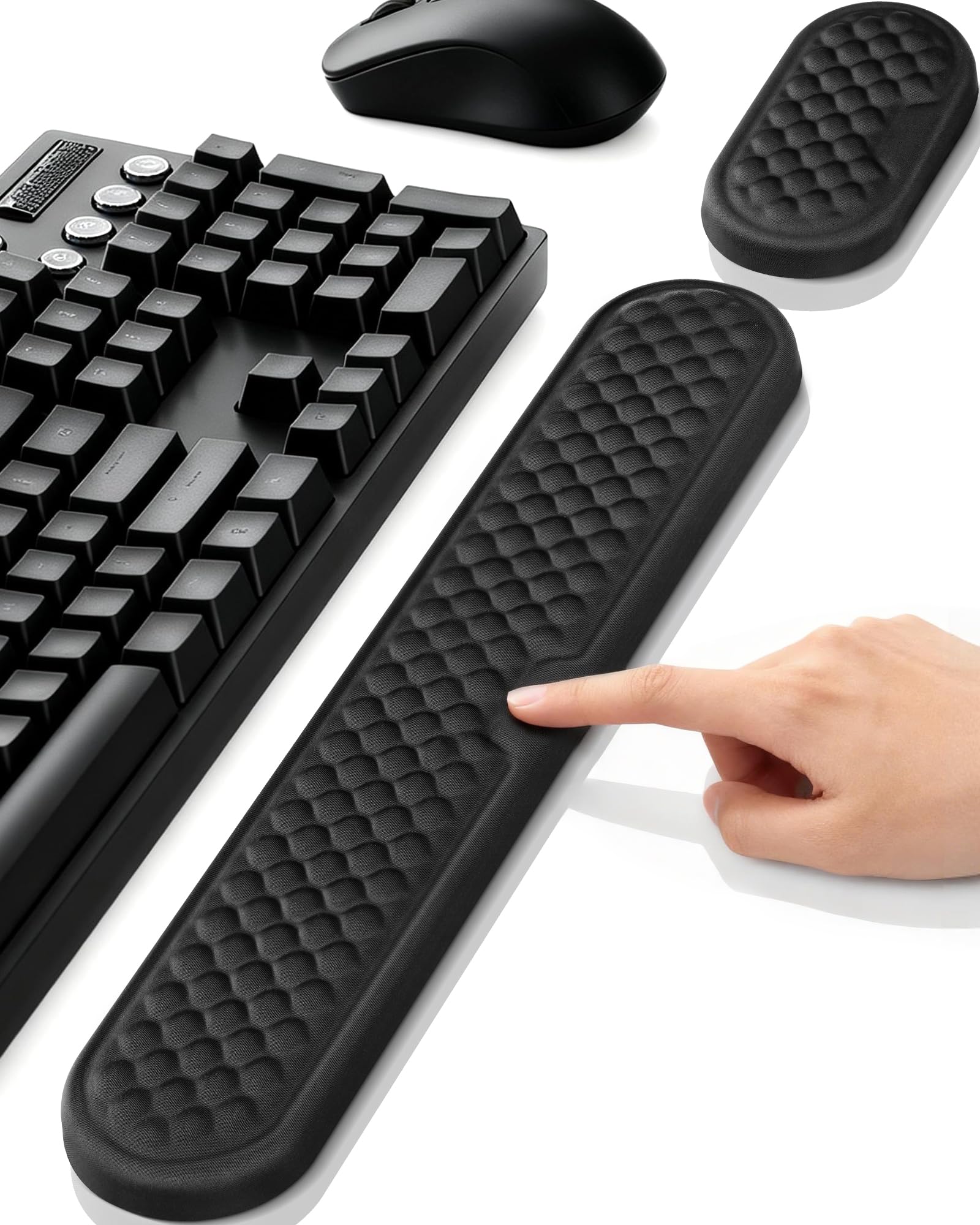 Wrist Rest Set for Keyboard and Mouse Ergonomic Wrist Support with Memory Foam Silky Lycra Cover Non-Slip Base