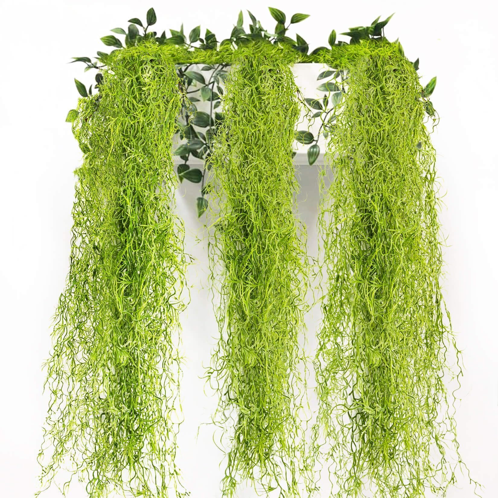 MAQIHAN Fake Spanish Moss - Artificial Moss for Plants Indoor Crafts 33 Inch Long 3 PCS Hanging Garland Faux Greenery Vines Wall Hanging for Potted Plant Filler Decor