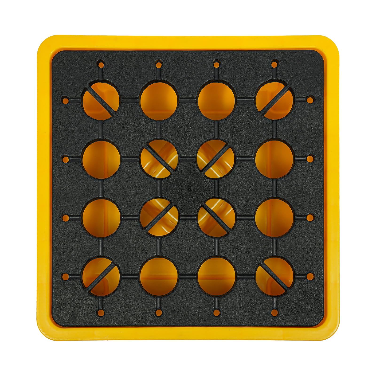 Spill Containment Platform 26.38 * 26.38 * 5.91in, Yellow and Black Spill Containment Pallet, with Nut-Type Drain Outlet, for Various Industrial Parks, Warehouses, Aquaculture Water Storage, Etc