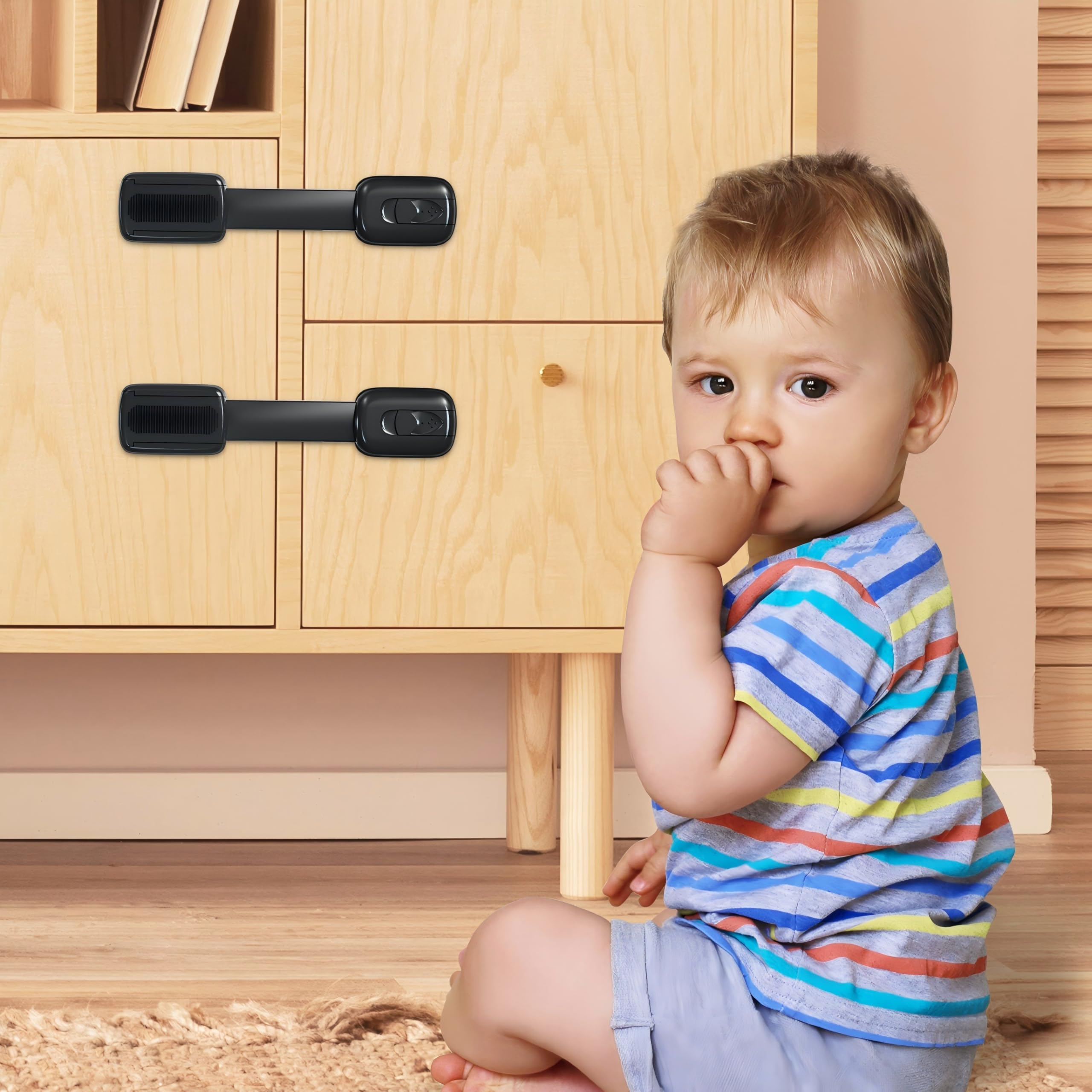 Bébé Sécurité Verrouillage, Lot de 8 Sécurité Placard Enfants Serrures avec adhésif 3M, Bébé Sécurité Serrures pour armoires, tiroirs, réfrigérateur, toilettes sans perçage (Noir)