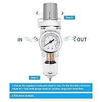 Vista 4 de NANPU 1/4" NPT, Filtro de aire comprimido regulador combinado tipo piggyback, elemento de latón de 5 micrones, cuenco de polietileno, desagüe