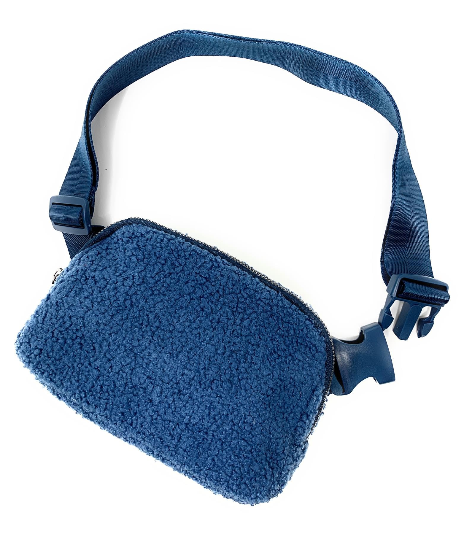 Cadoline Dunkelblauer Plüsch-Teddyfleece-Sherpa-Gürtel, Gürteltasche, Handtasche, 14 x 20,5 x 5 cm